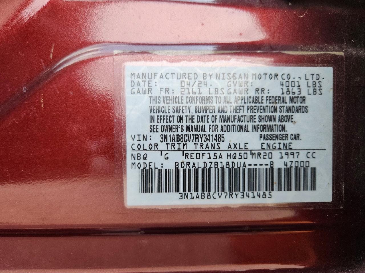 2024 Nissan Sentra Sv Maroon vin: 3N1AB8CV7RY341485