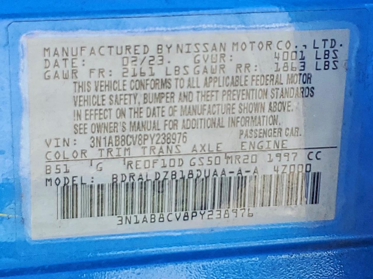 2023 Nissan Sentra Sv Blue vin: 3N1AB8CV8PY238976