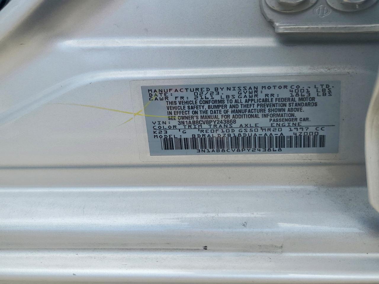 2023 Nissan Sentra Sv Silver vin: 3N1AB8CV8PY243868