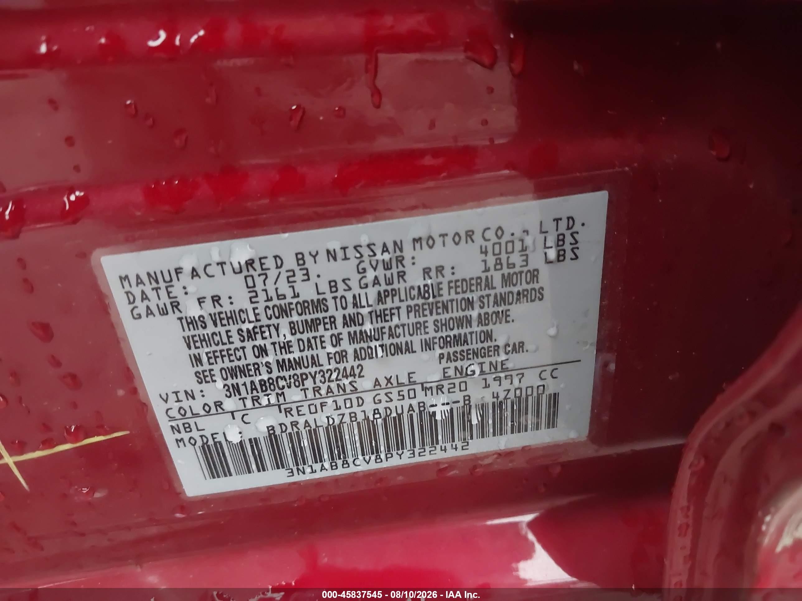 2023 Nissan Sentra Sv Xtronic Cvt Burgundy vin: 3N1AB8CV8PY322442