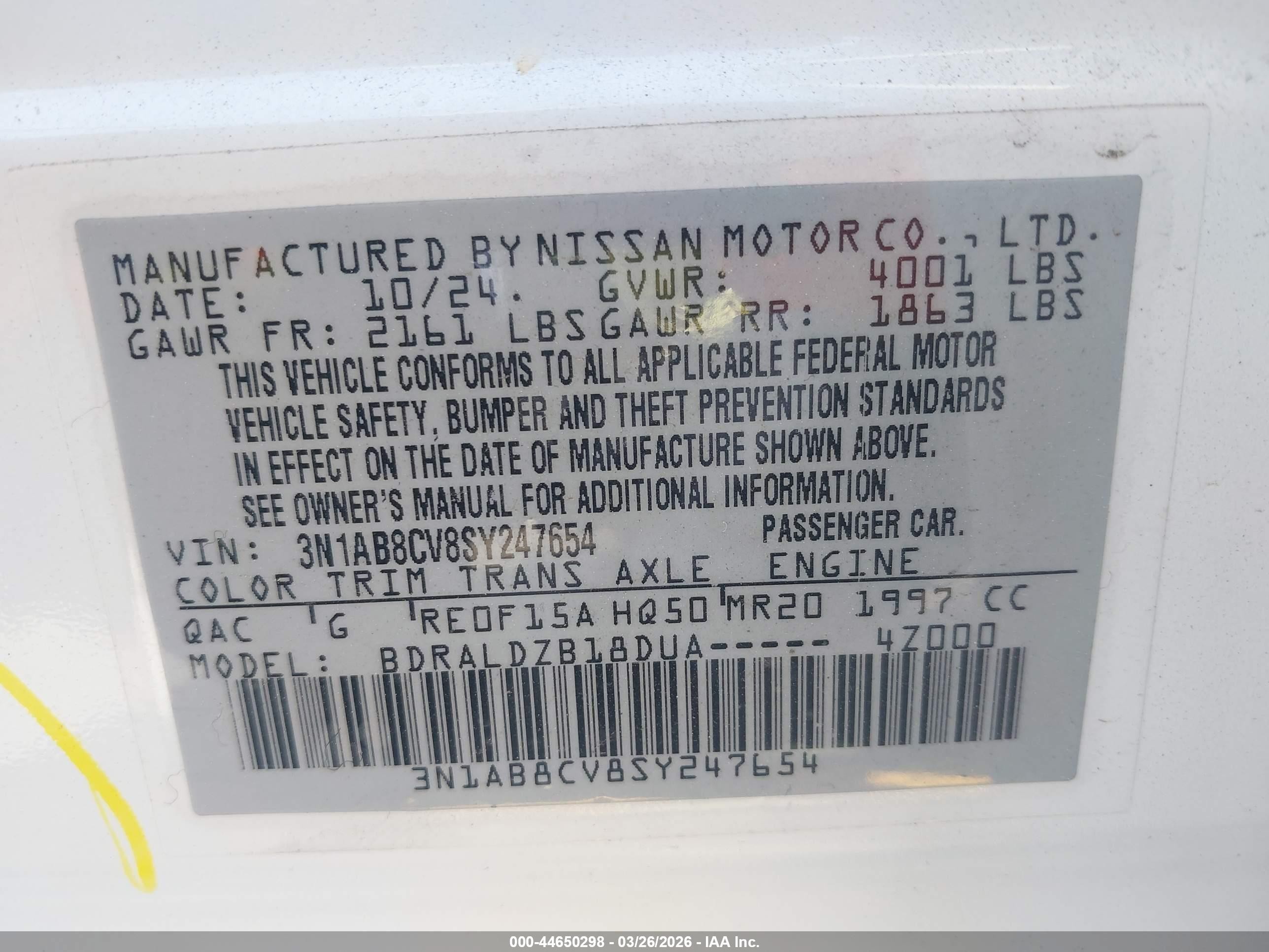 2025 Nissan Sentra Sv White vin: 3N1AB8CV8SY247654