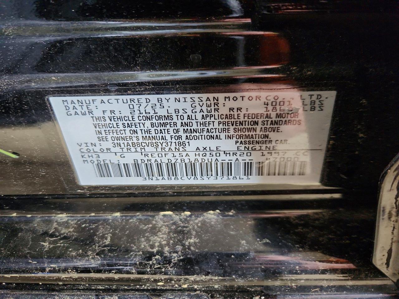2025 Nissan Sentra Sv Black vin: 3N1AB8CV8SY371861