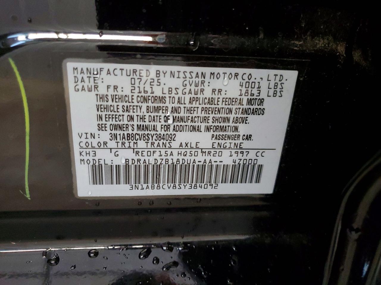 2025 Nissan Sentra Sv Черный vin: 3N1AB8CV8SY384092