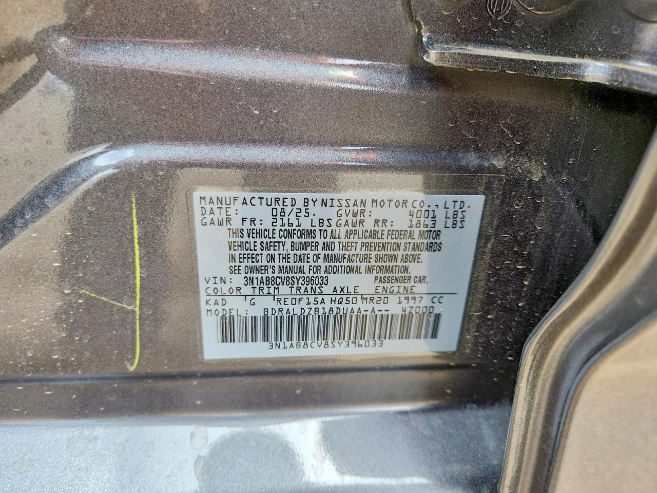 2025 Nissan Sentra Sv Gray vin: 3N1AB8CV8SY396033