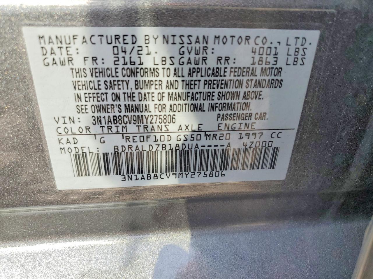 2021 Nissan Sentra Sv Серый vin: 3N1AB8CV9MY275806