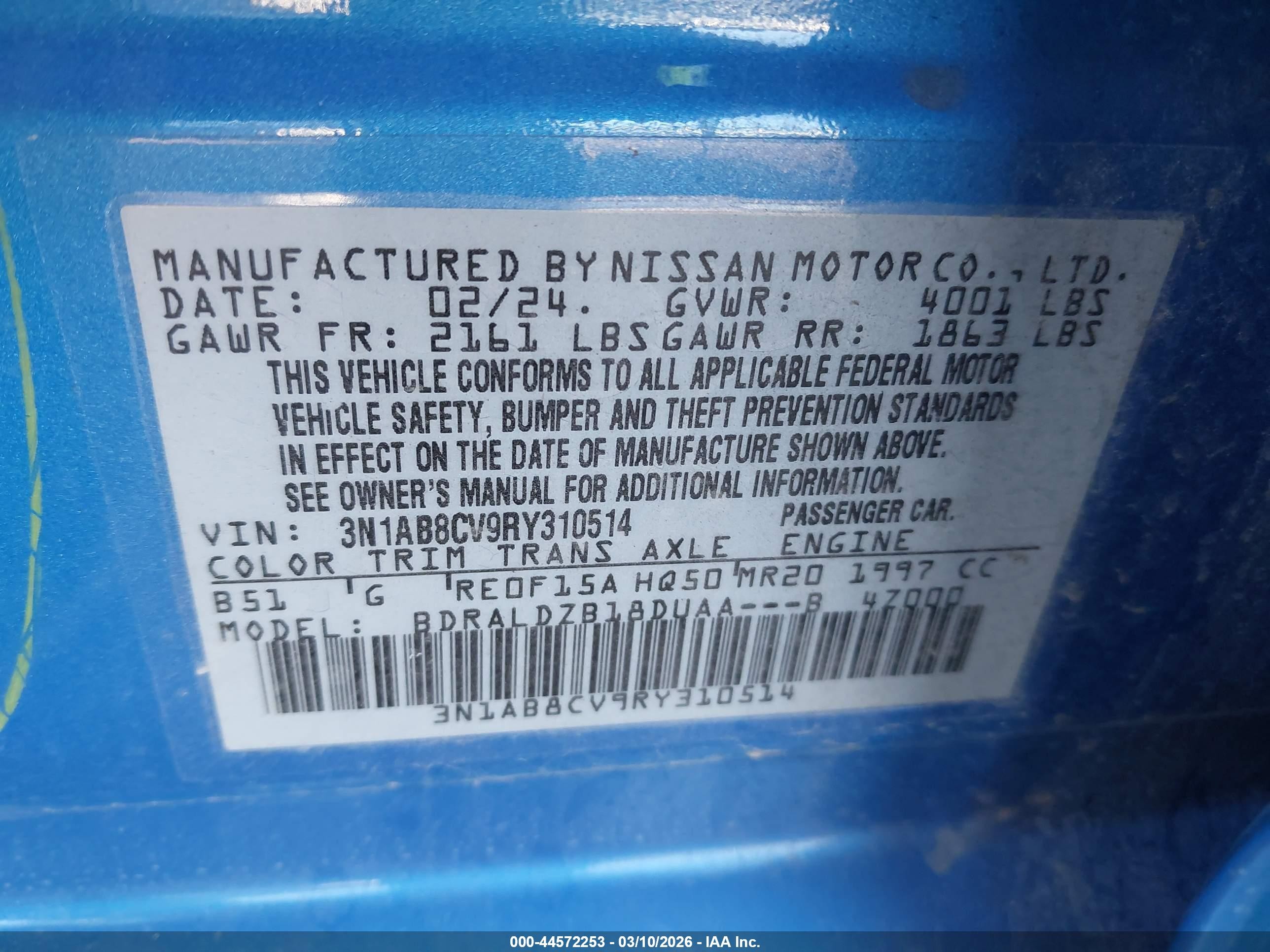 2024 Nissan Sentra Sv Xtronic Cvt Blue vin: 3N1AB8CV9RY310514
