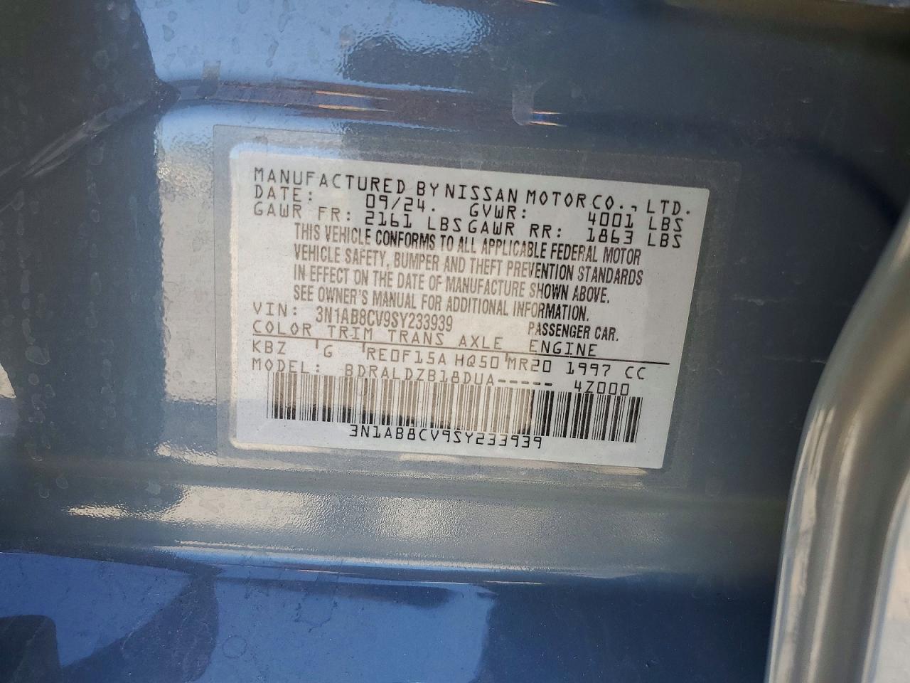 2025 Nissan Sentra Sv Blue vin: 3N1AB8CV9SY233939