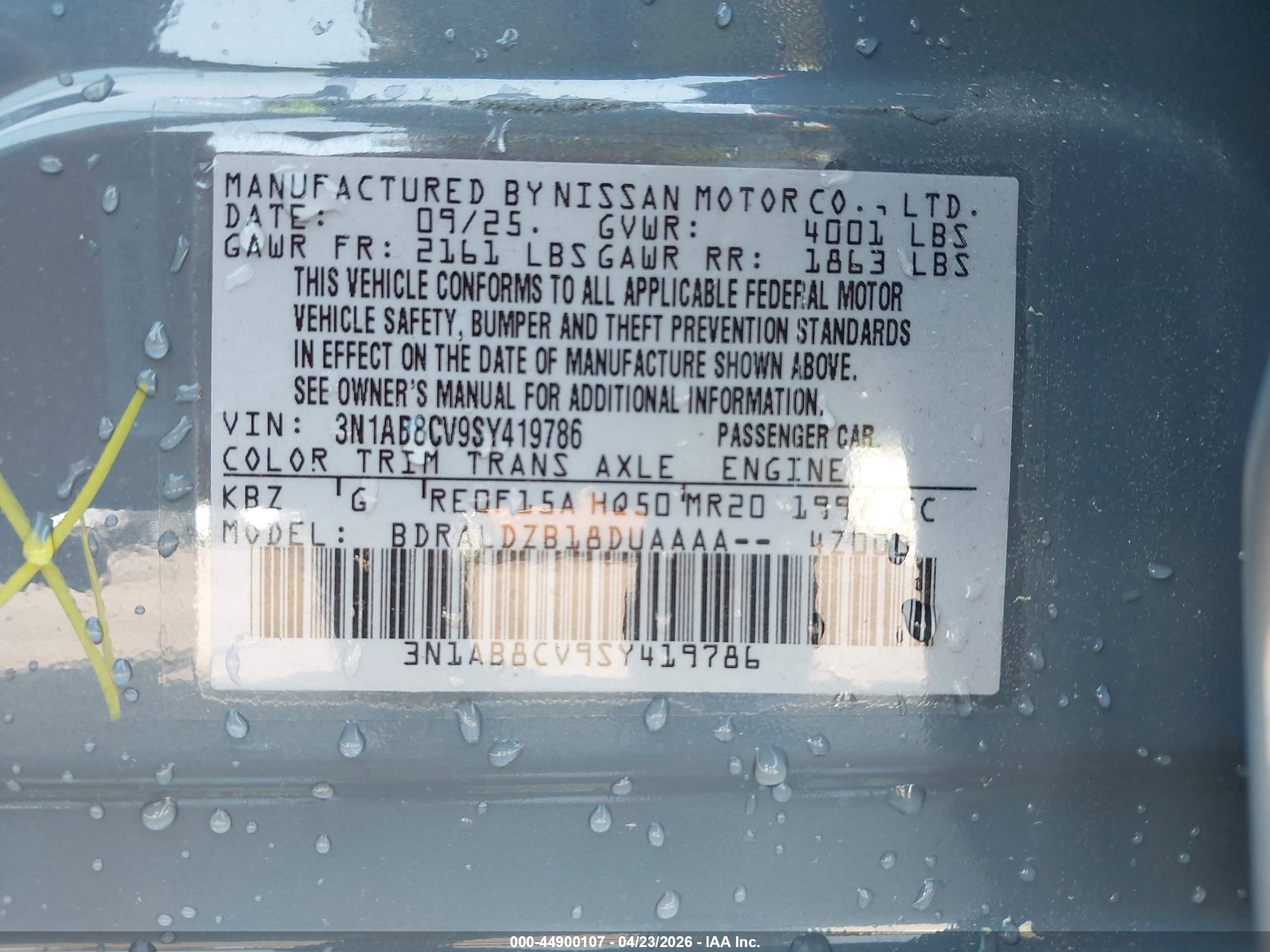 2025 Nissan Sentra Sv Gray vin: 3N1AB8CV9SY419786
