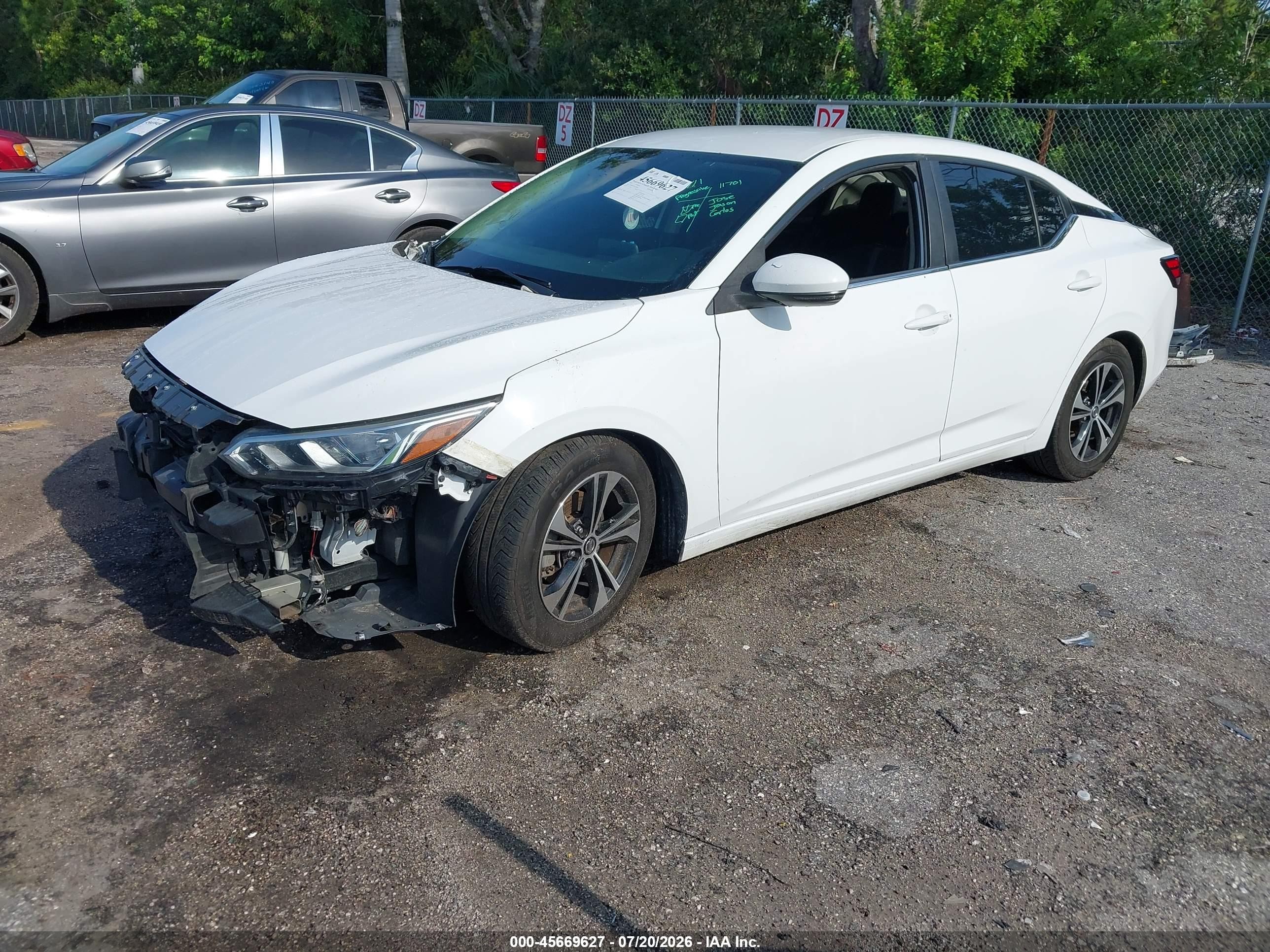 2020 Nissan Sentra Sv Xtronic Cvt White vin: 3N1AB8CVXLY220280