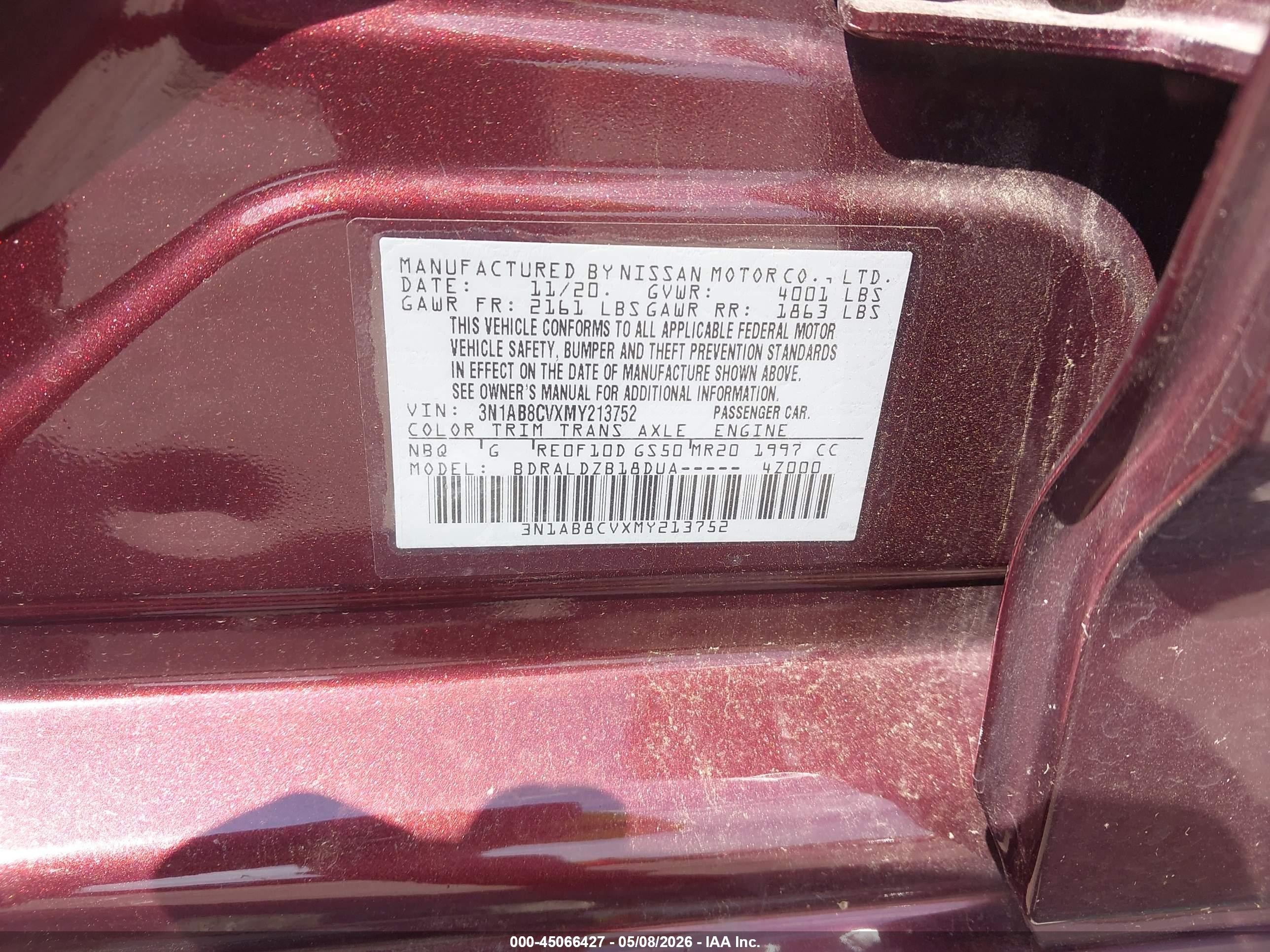 2021 Nissan Sentra Sv Xtronic Cvt Бордовый vin: 3N1AB8CVXMY213752