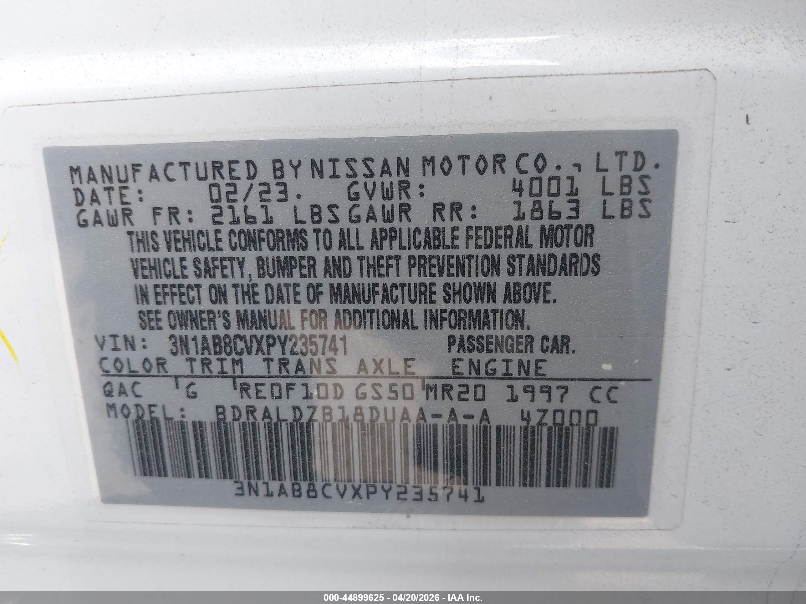 2023 Nissan Sentra Sv Xtronic Cvt Белый vin: 3N1AB8CVXPY235741