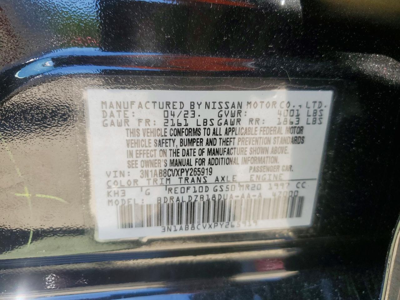 2023 Nissan Sentra Sv Black vin: 3N1AB8CVXPY265919