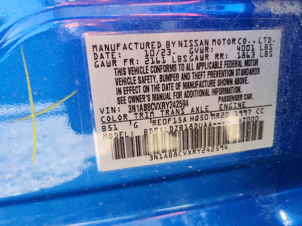 2024 Nissan Sentra Sv Blue vin: 3N1AB8CVXRY242594