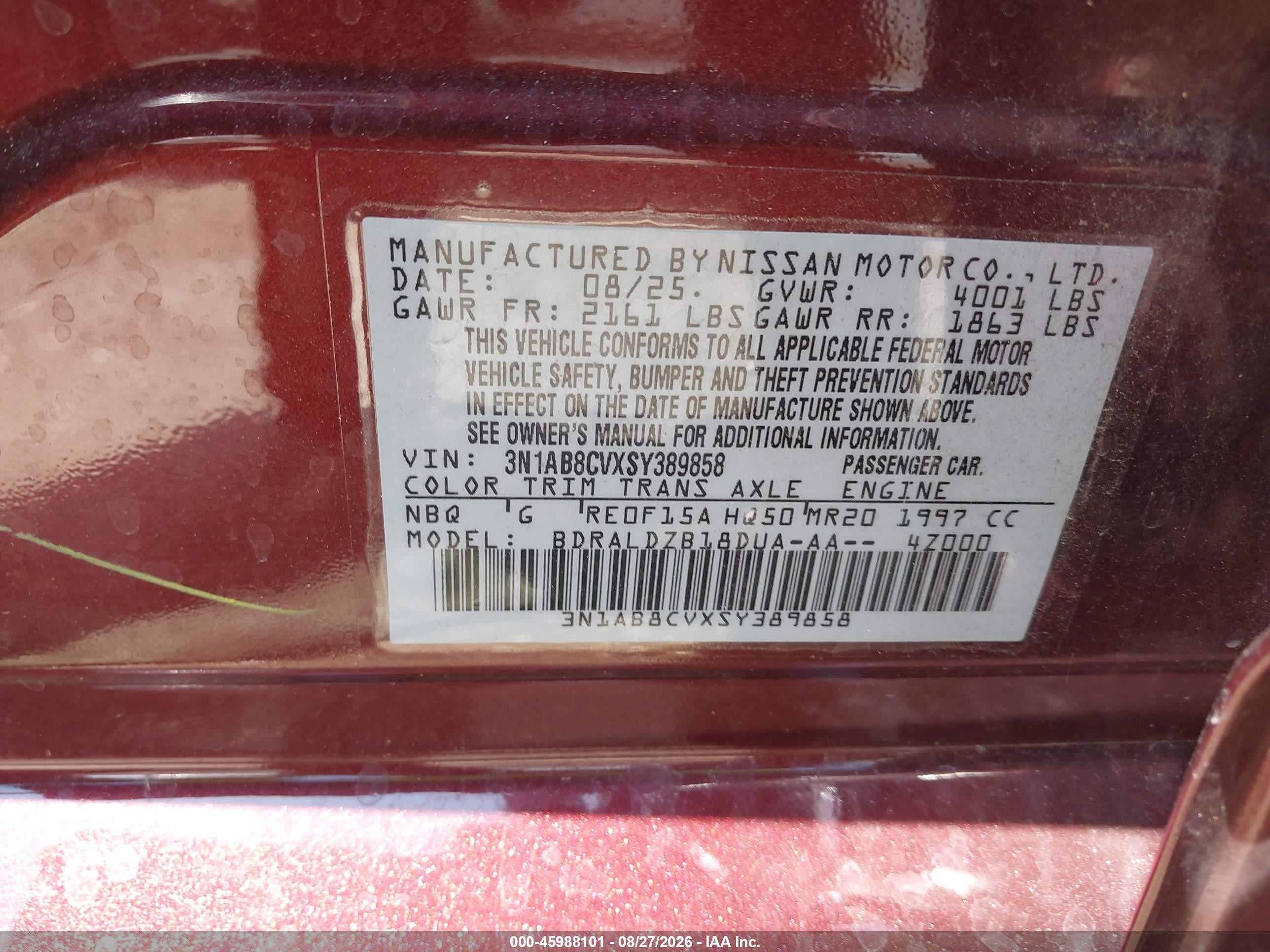 2025 Nissan Sentra Sv Red vin: 3N1AB8CVXSY389858