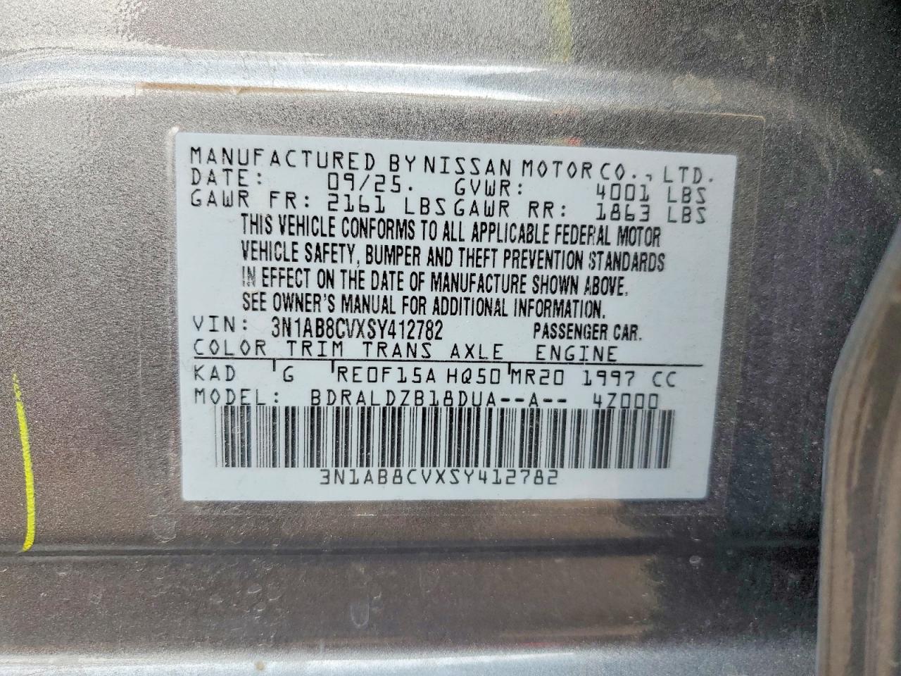 2025 Nissan Sentra Sv Gray vin: 3N1AB8CVXSY412782