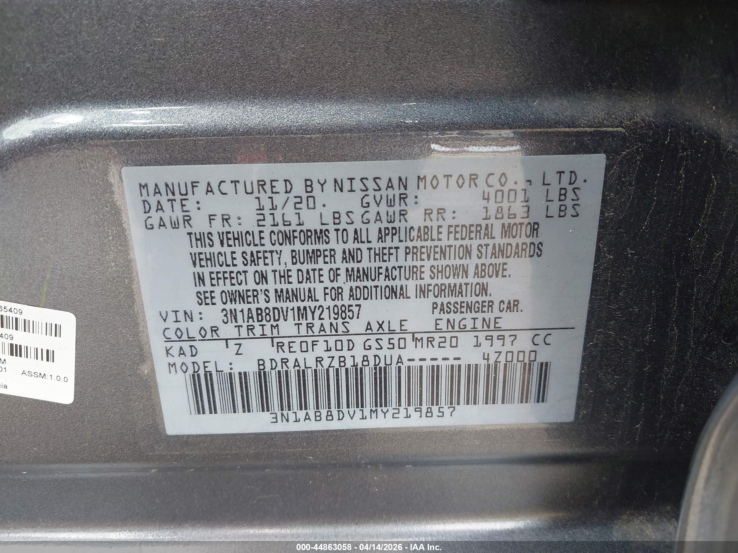 2021 Nissan Sentra Sr Xtronic Cvt Серый vin: 3N1AB8DV1MY219857