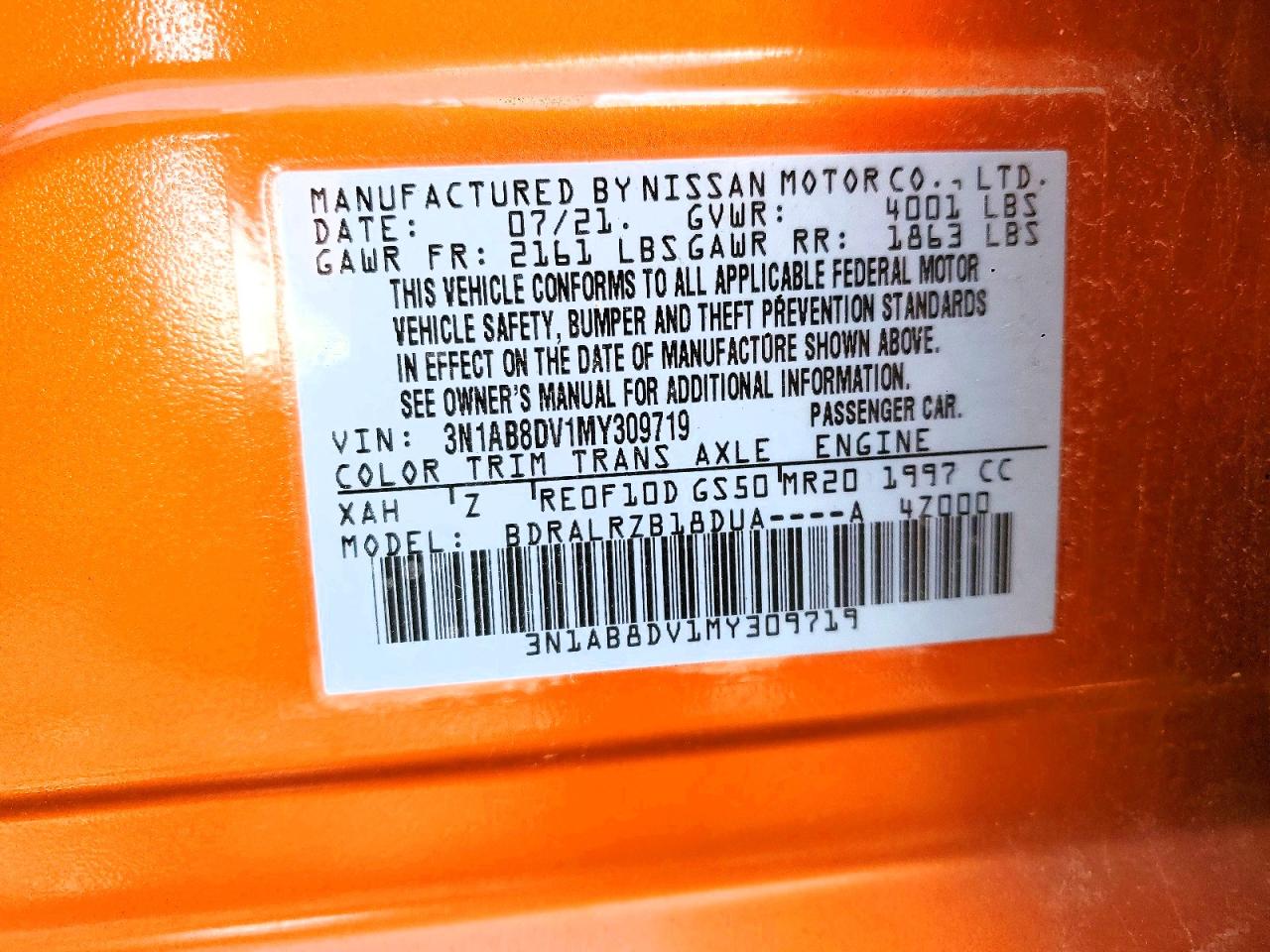 2021 Nissan Sentra Sr Orange vin: 3N1AB8DV1MY309719