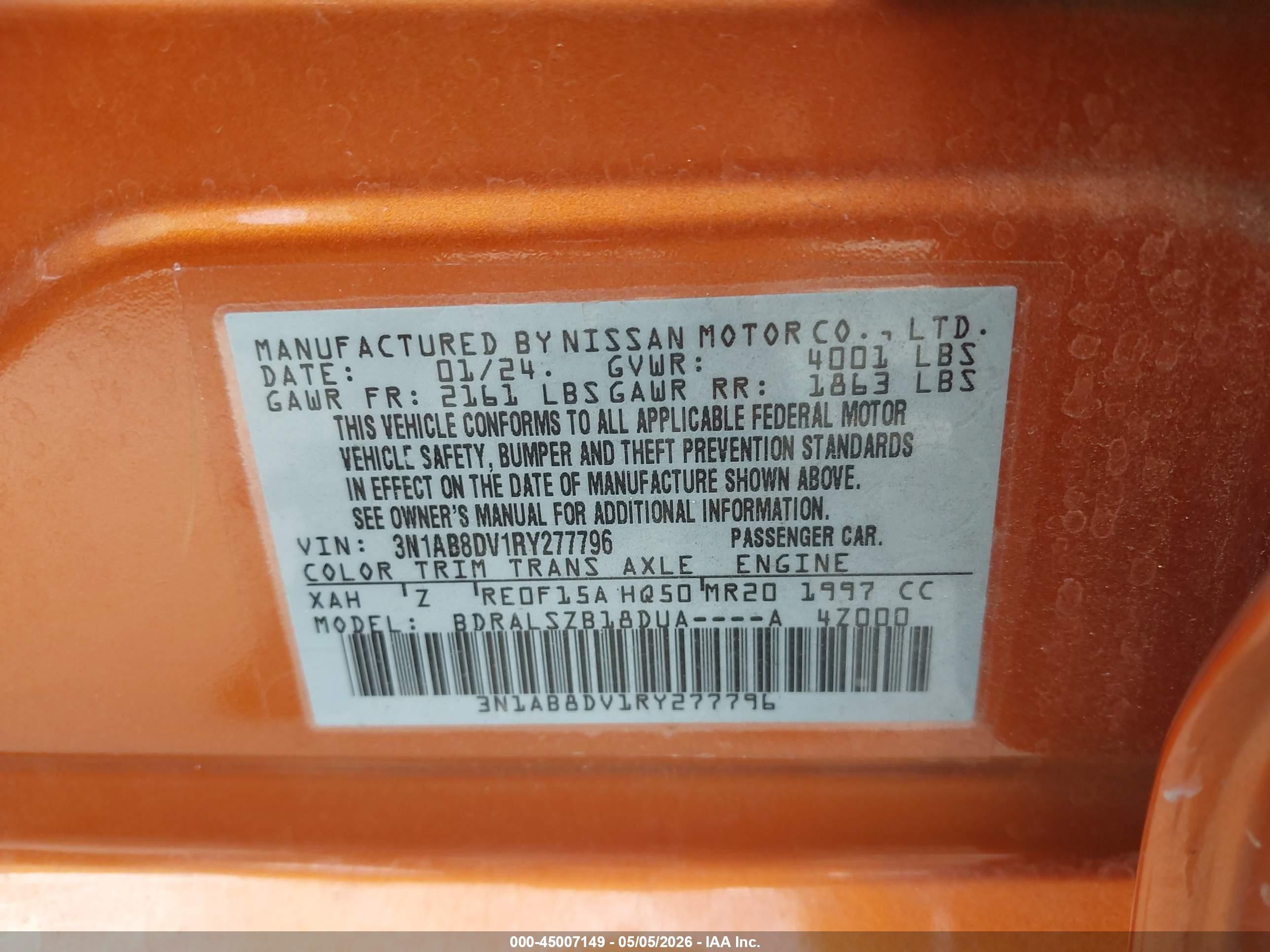 2024 Nissan Sentra Sr Xtronic Cvt Оранжевый vin: 3N1AB8DV1RY277796