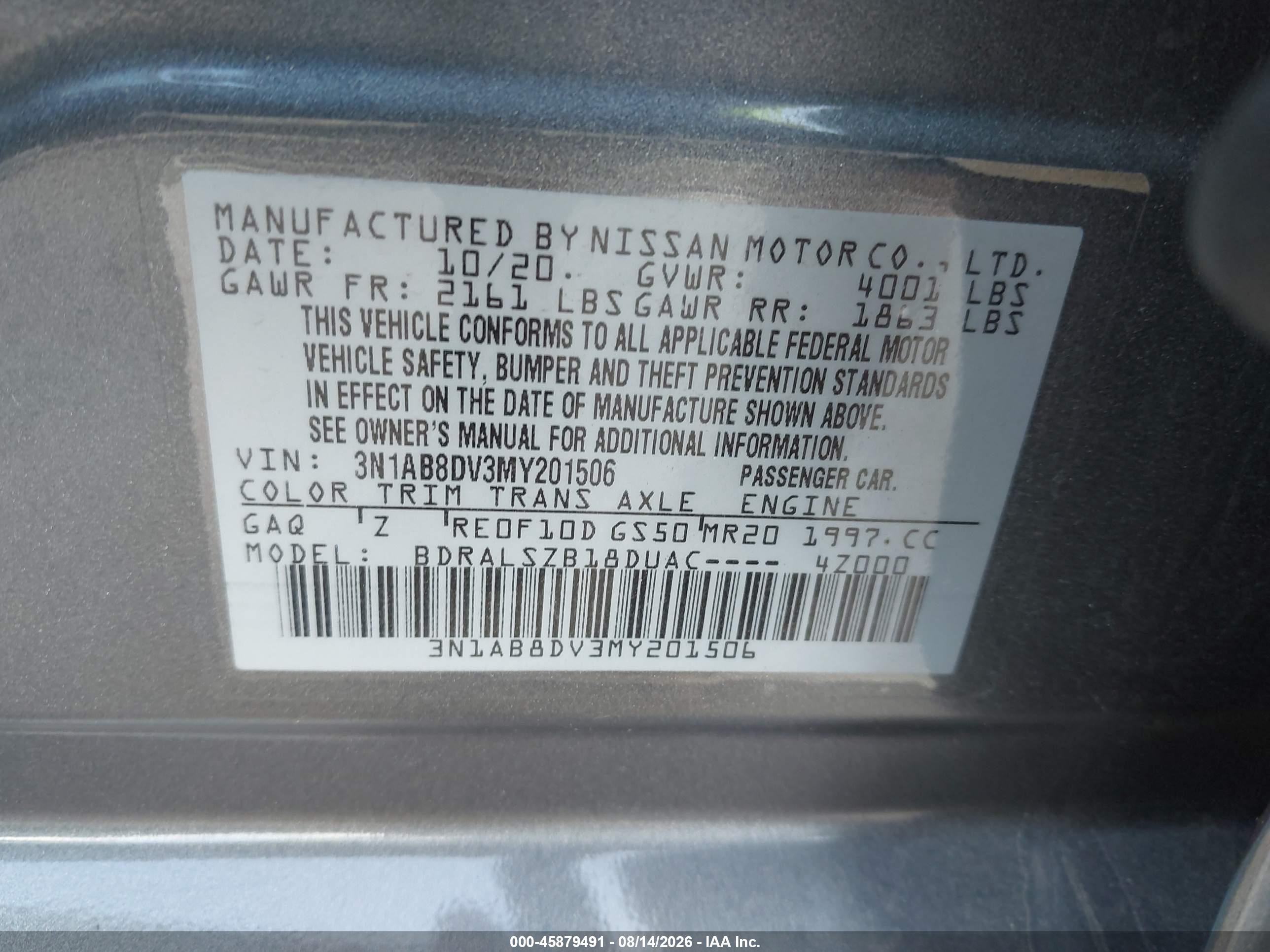 2021 Nissan Sentra Sr Xtronic Cvt Gray vin: 3N1AB8DV3MY201506