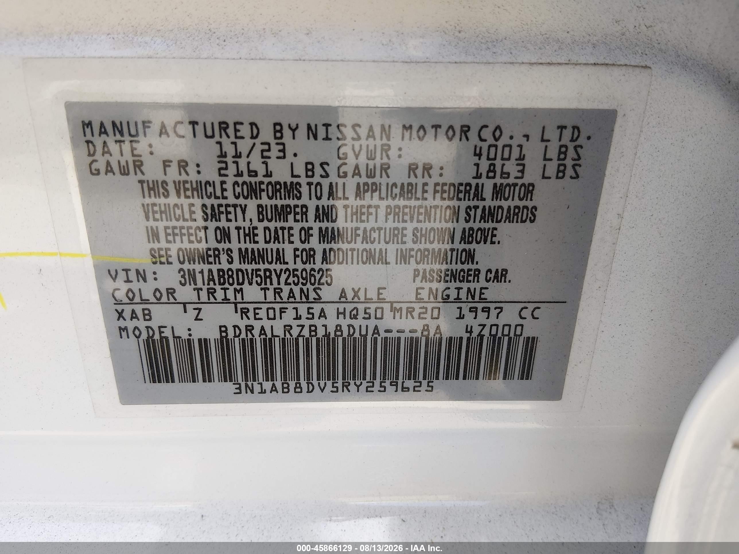 2024 Nissan Sentra Sr Xtronic Cvt White vin: 3N1AB8DV5RY259625