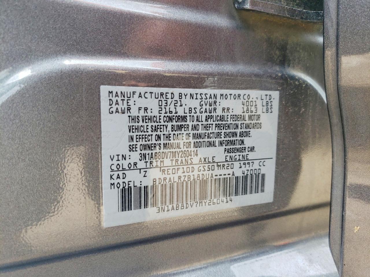 2021 Nissan Sentra Sr Gray vin: 3N1AB8DV7MY260414
