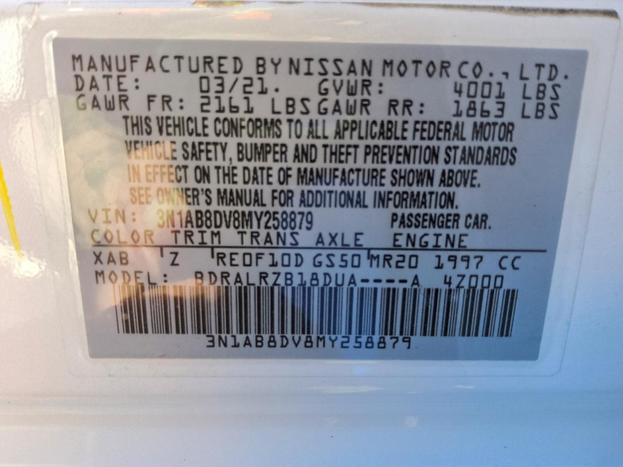 2021 Nissan Sentra Sr White vin: 3N1AB8DV8MY258879