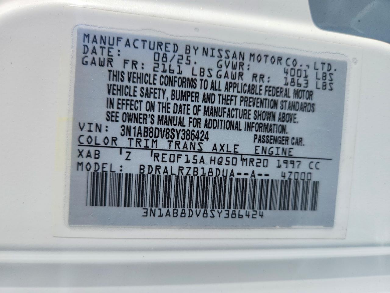 2025 Nissan Sentra Sr White vin: 3N1AB8DV8SY386424