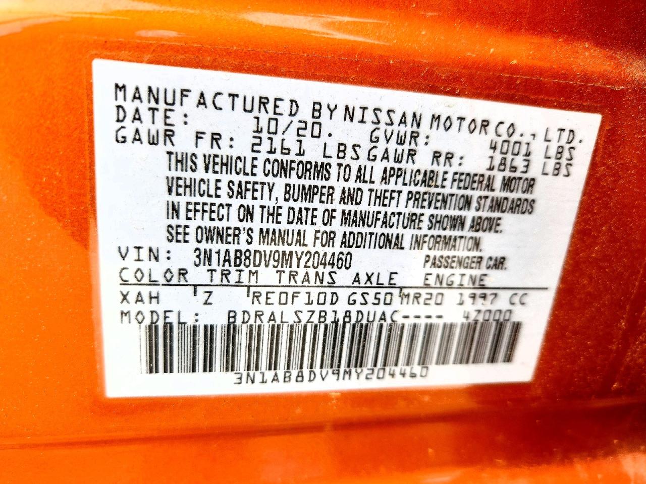2021 Nissan Sentra Sr Orange vin: 3N1AB8DV9MY204460