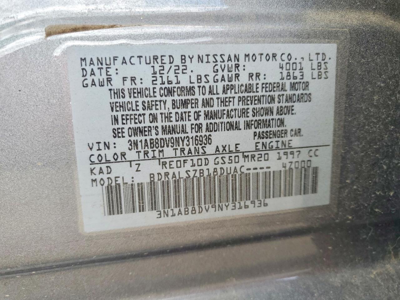 2022 Nissan Sentra Sr Gray vin: 3N1AB8DV9NY316936