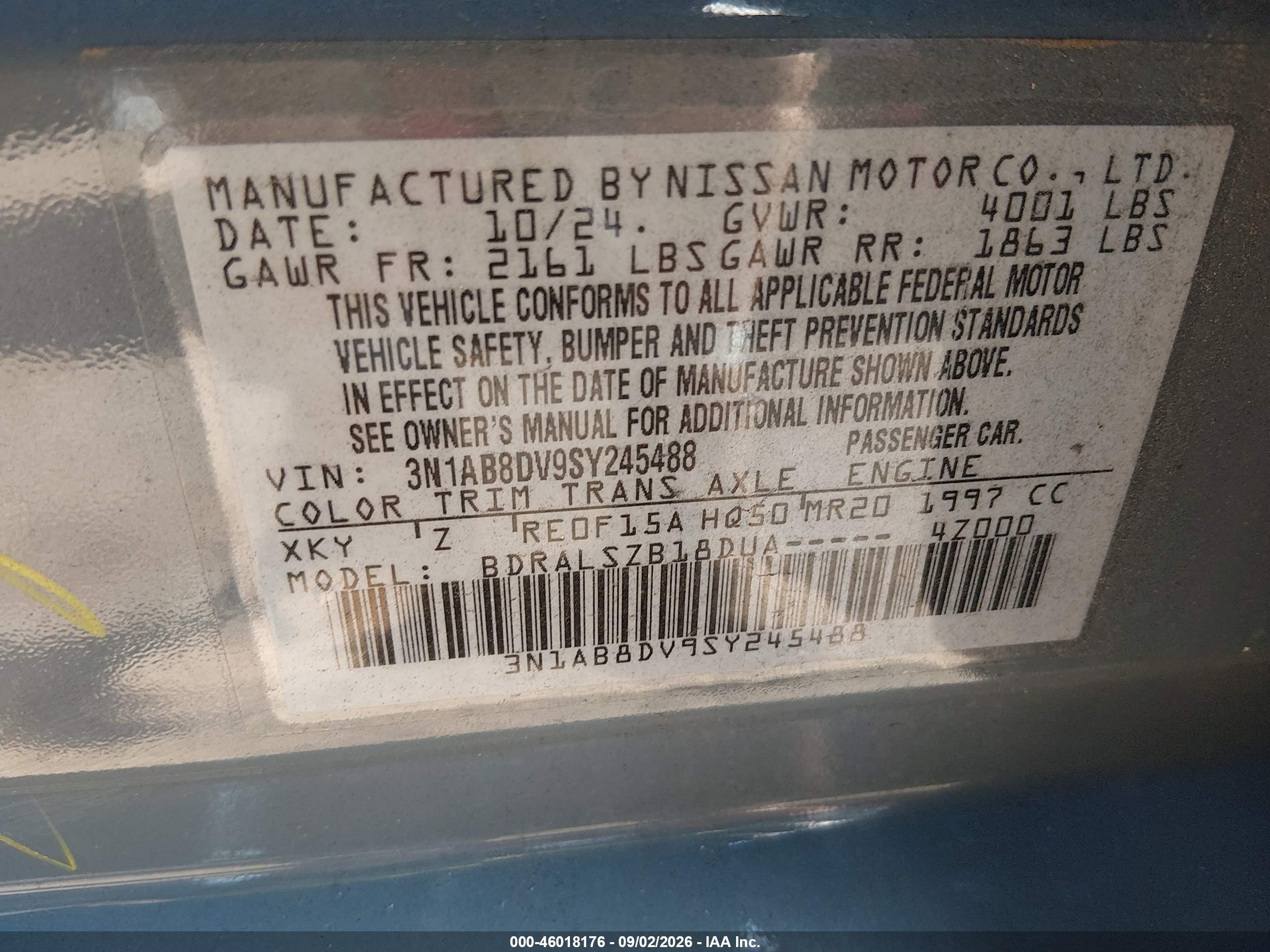 2025 Nissan Sentra Sr Синий vin: 3N1AB8DV9SY245488