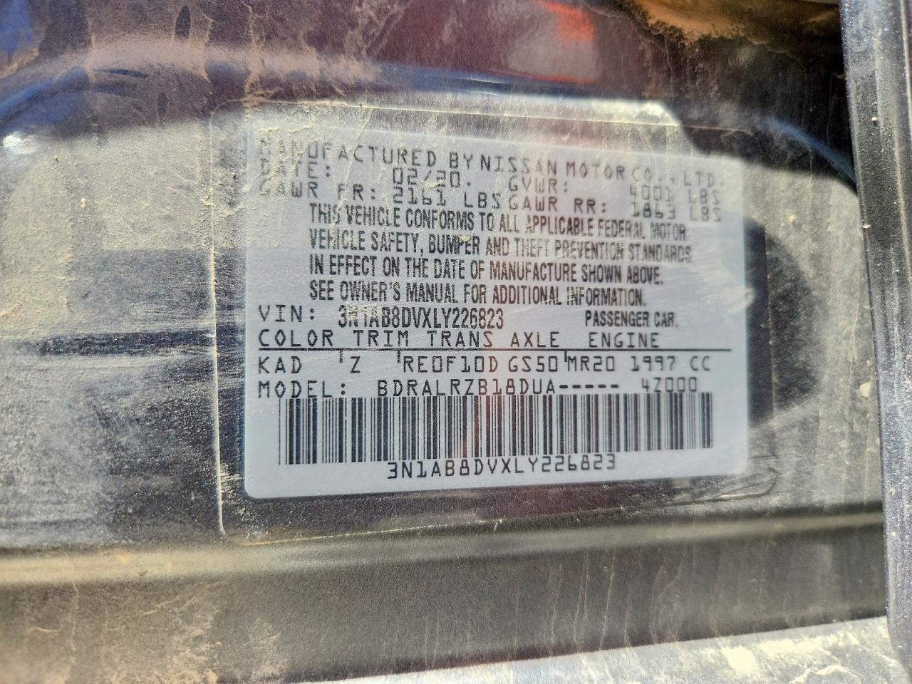 2020 Nissan Sentra Sr Серый vin: 3N1AB8DVXLY226823