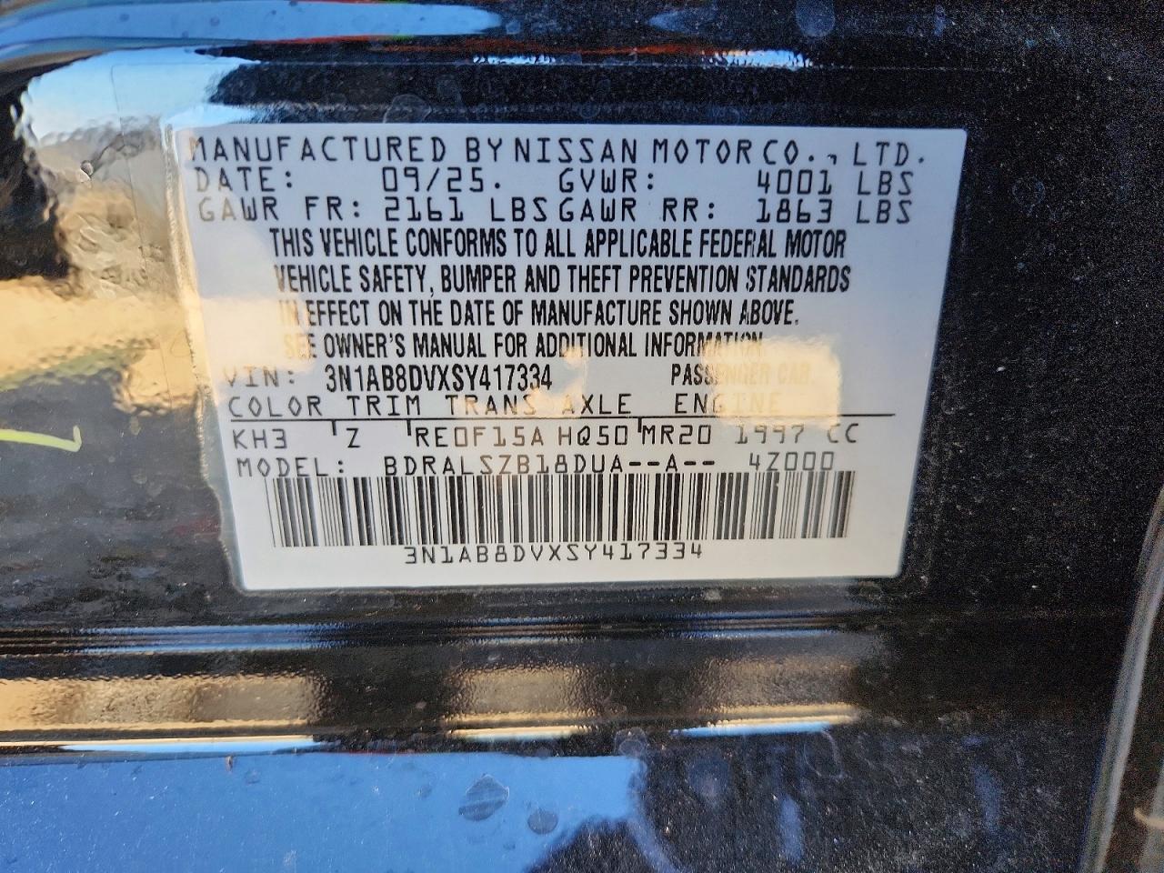 2025 Nissan Sentra Sr Black vin: 3N1AB8DVXSY417334