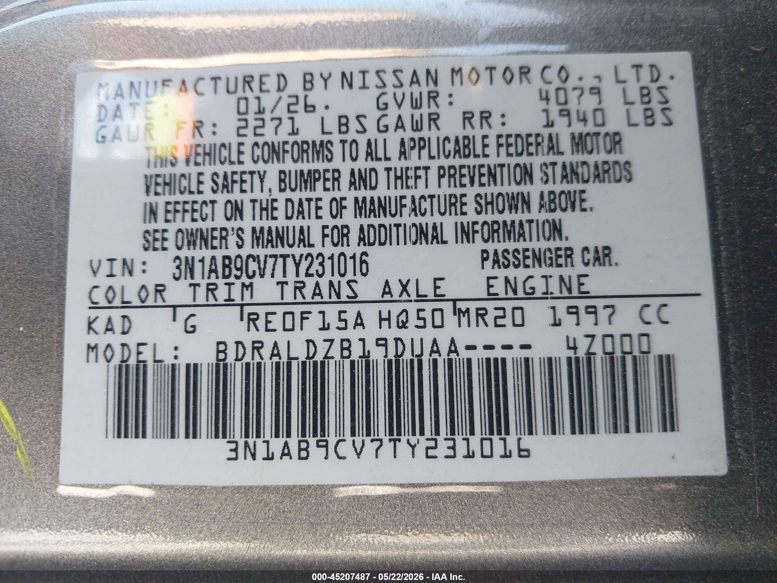 2026 Nissan Sentra Sv Gray vin: 3N1AB9CV7TY231016