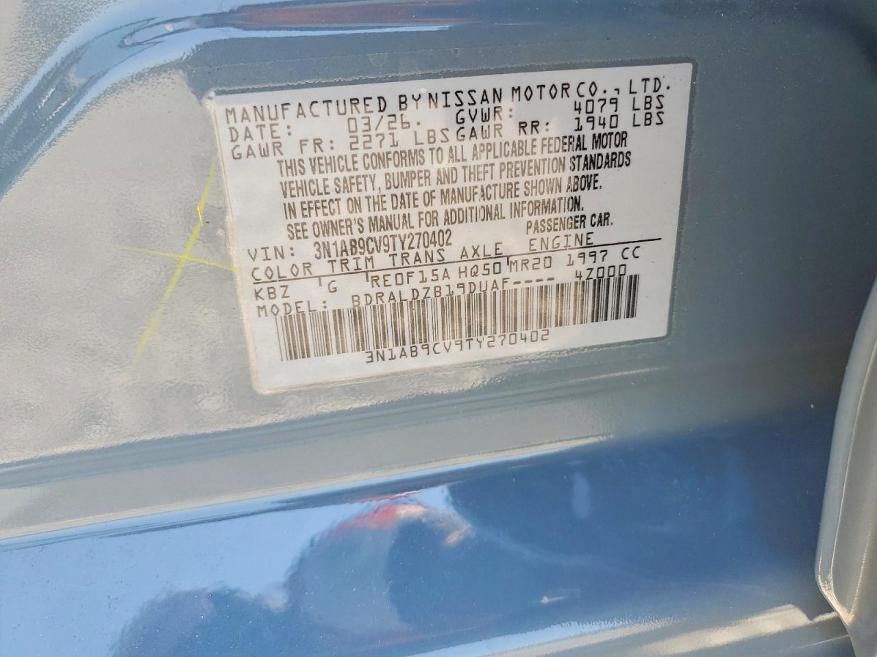 2026 Nissan Sentra Sv Синий vin: 3N1AB9CV9TY270402