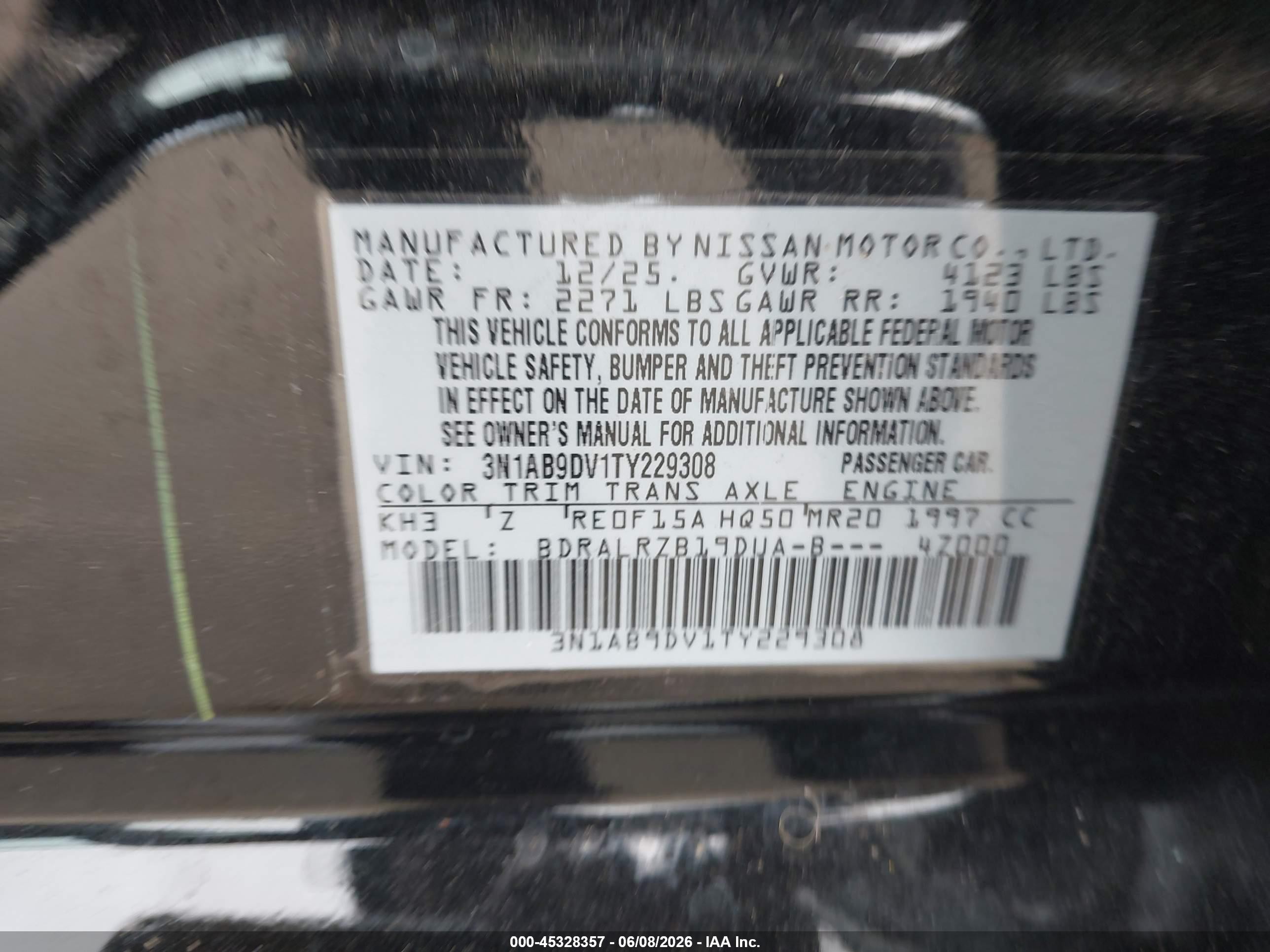2026 Nissan Sentra Sr Black vin: 3N1AB9DV1TY229308