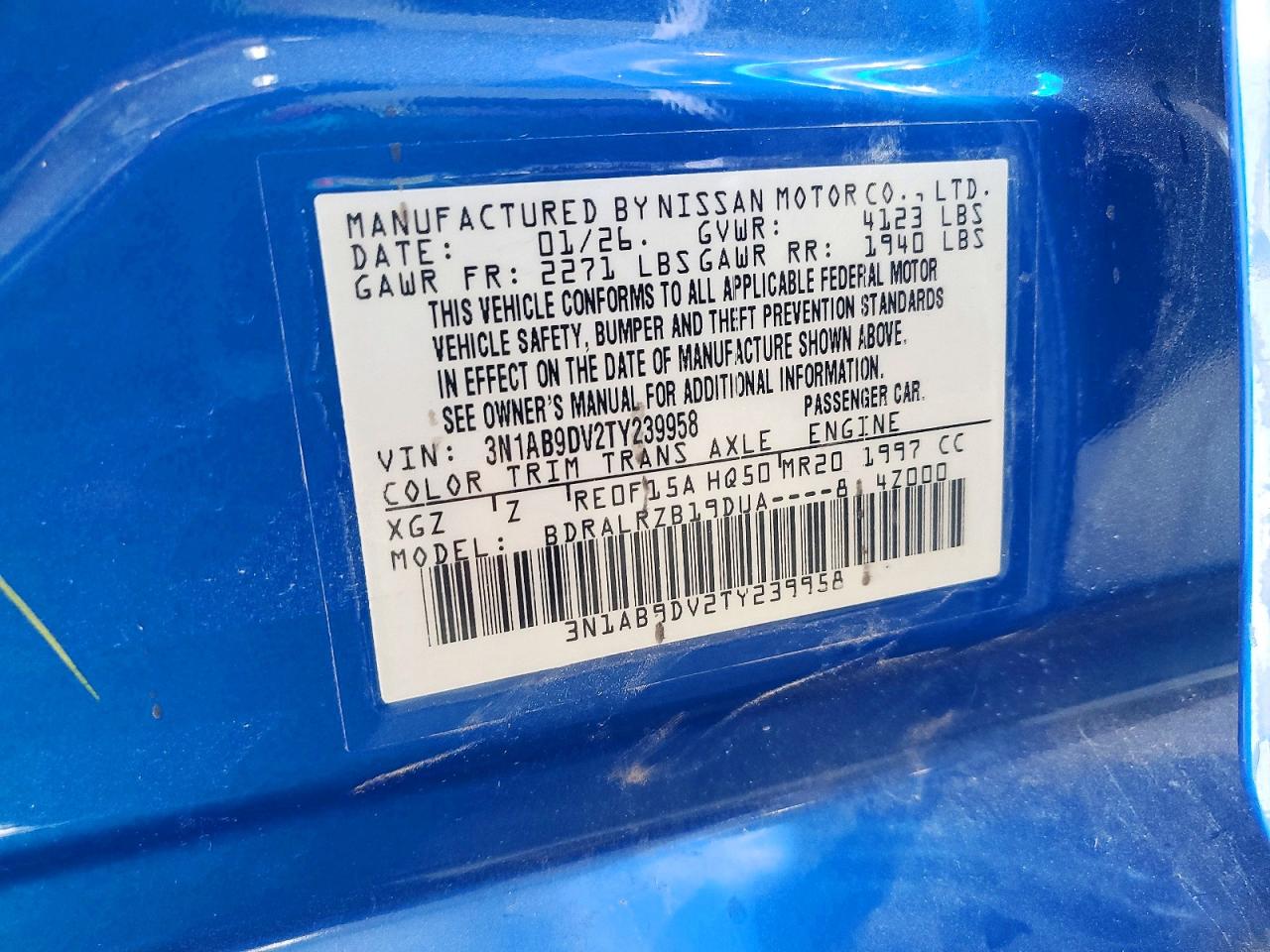 2026 Nissan Sentra Sr Blue vin: 3N1AB9DV2TY239958