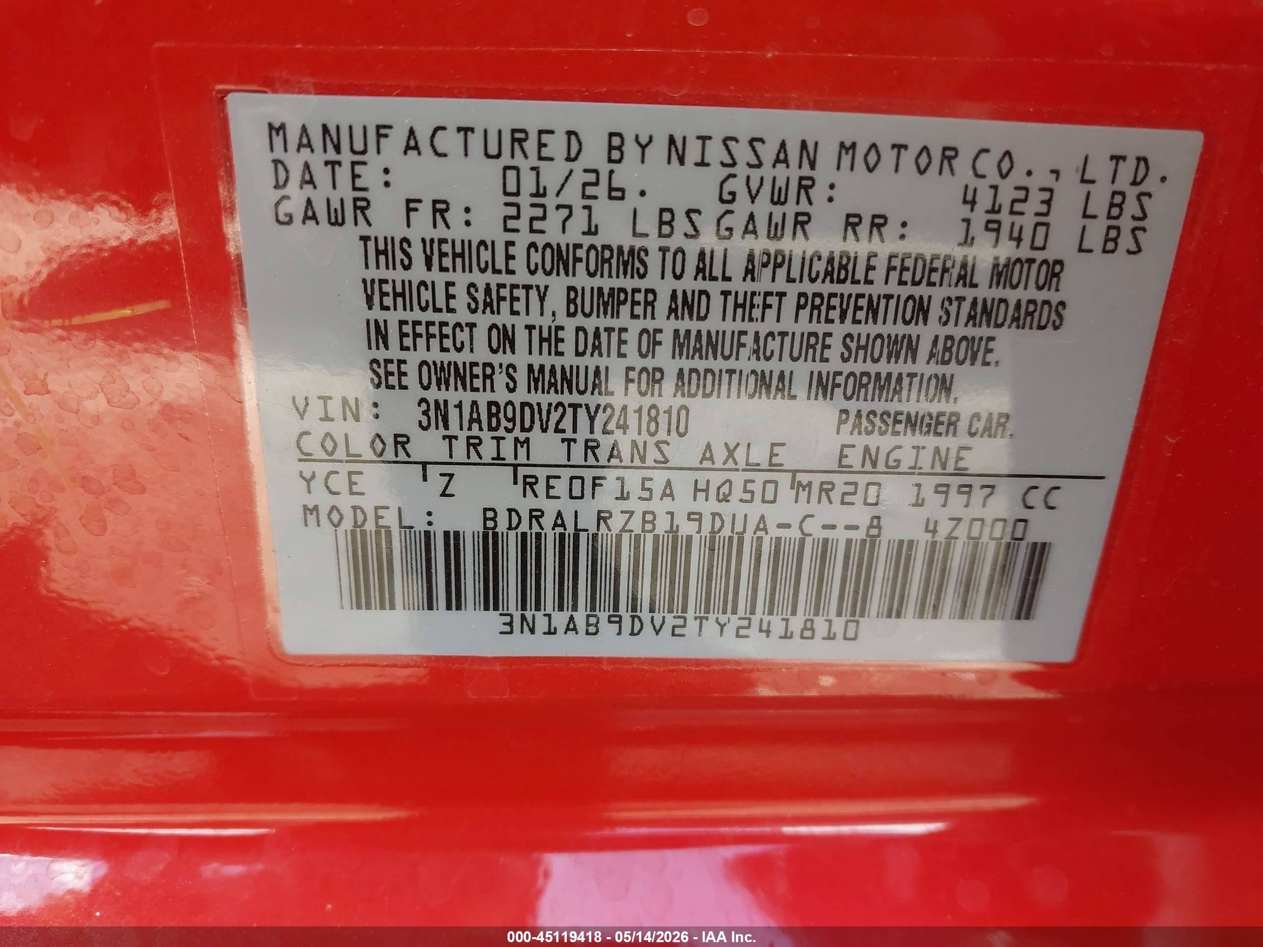 2026 Nissan Sentra Sr Orange vin: 3N1AB9DV2TY241810