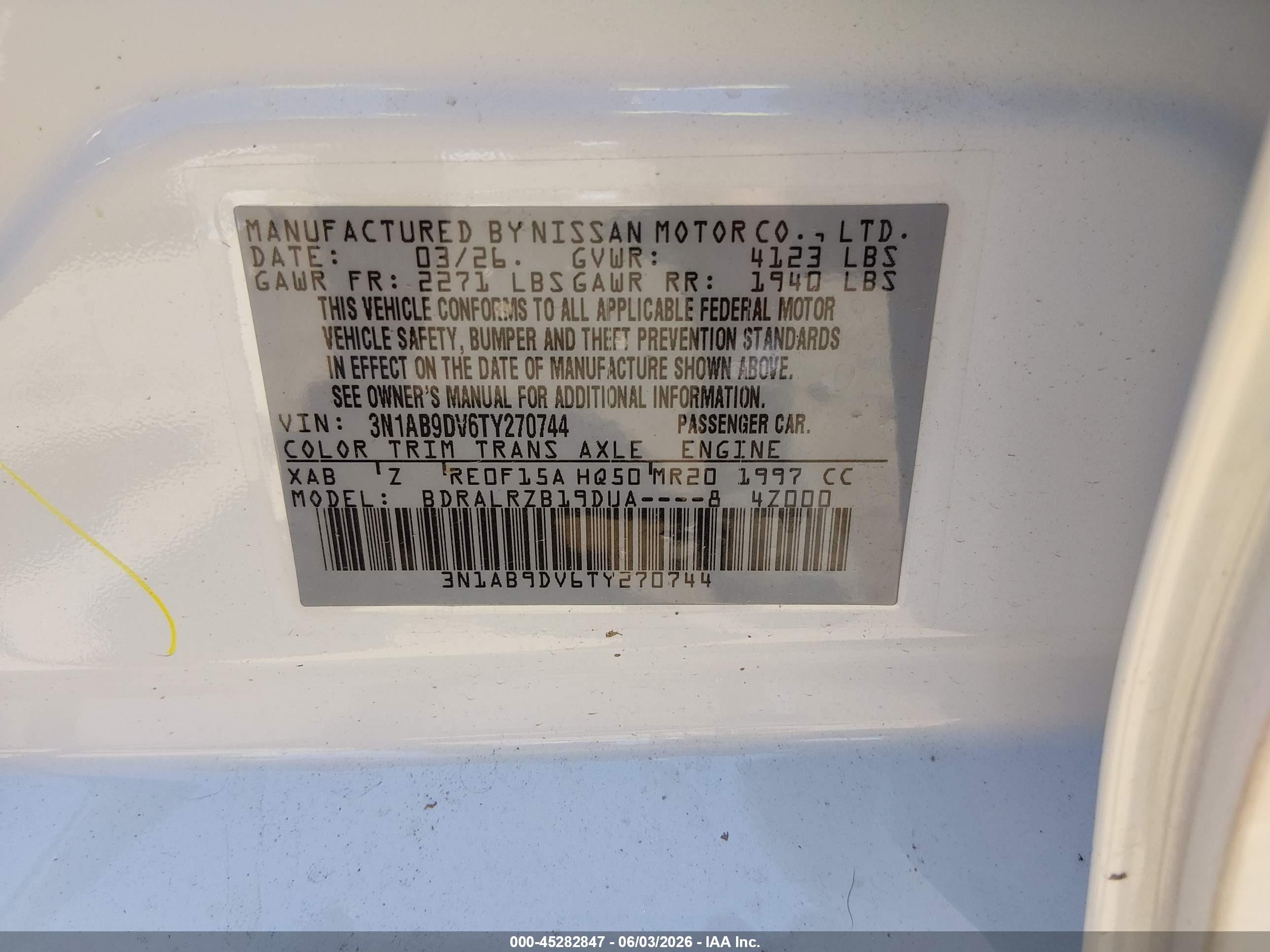 2026 Nissan Sentra Sr White vin: 3N1AB9DV6TY270744