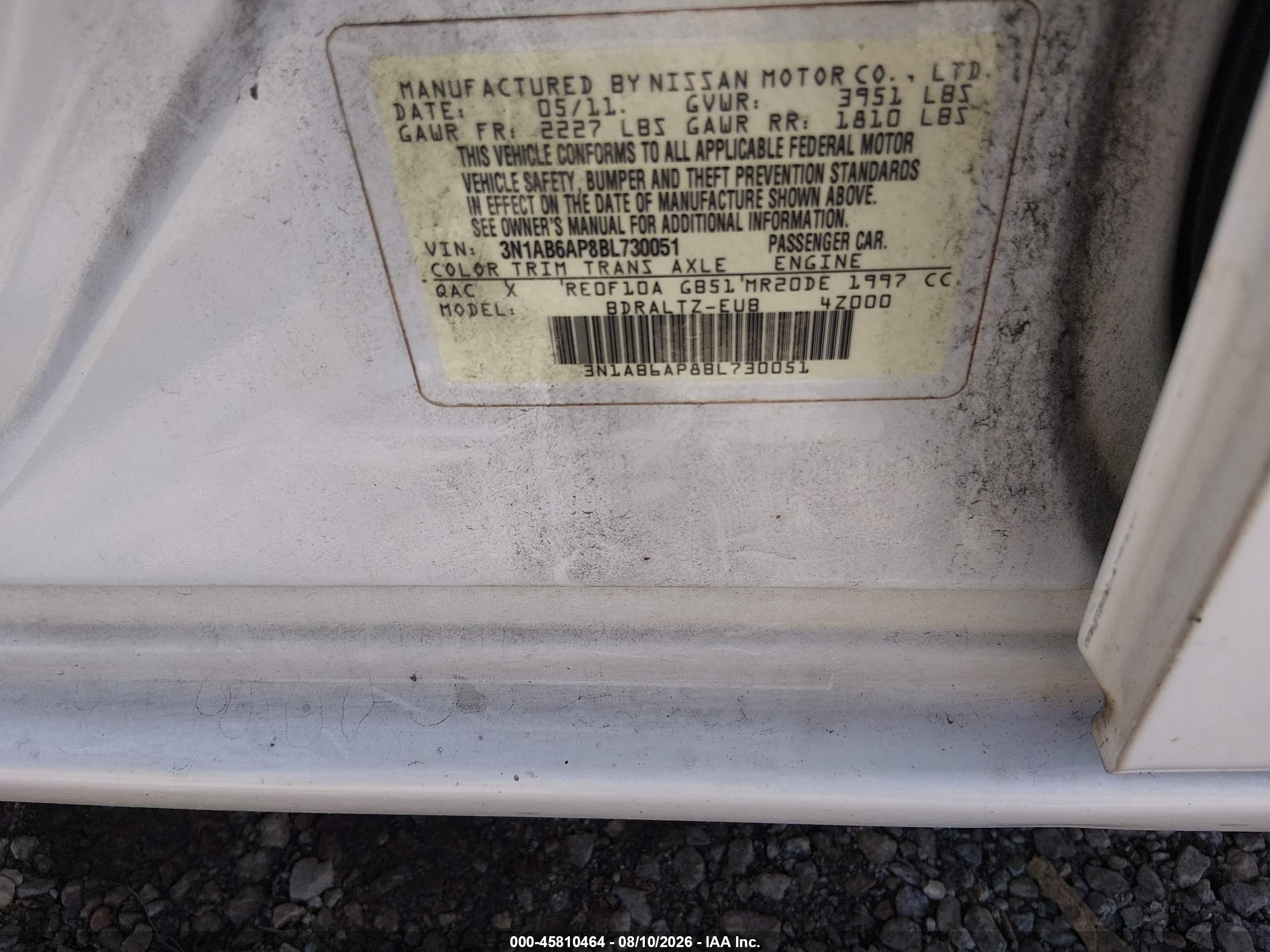 2011 Nissan Sentra 2.0/2.0s/sr/2.0sl White vin: 3N1AD68P8BL730051