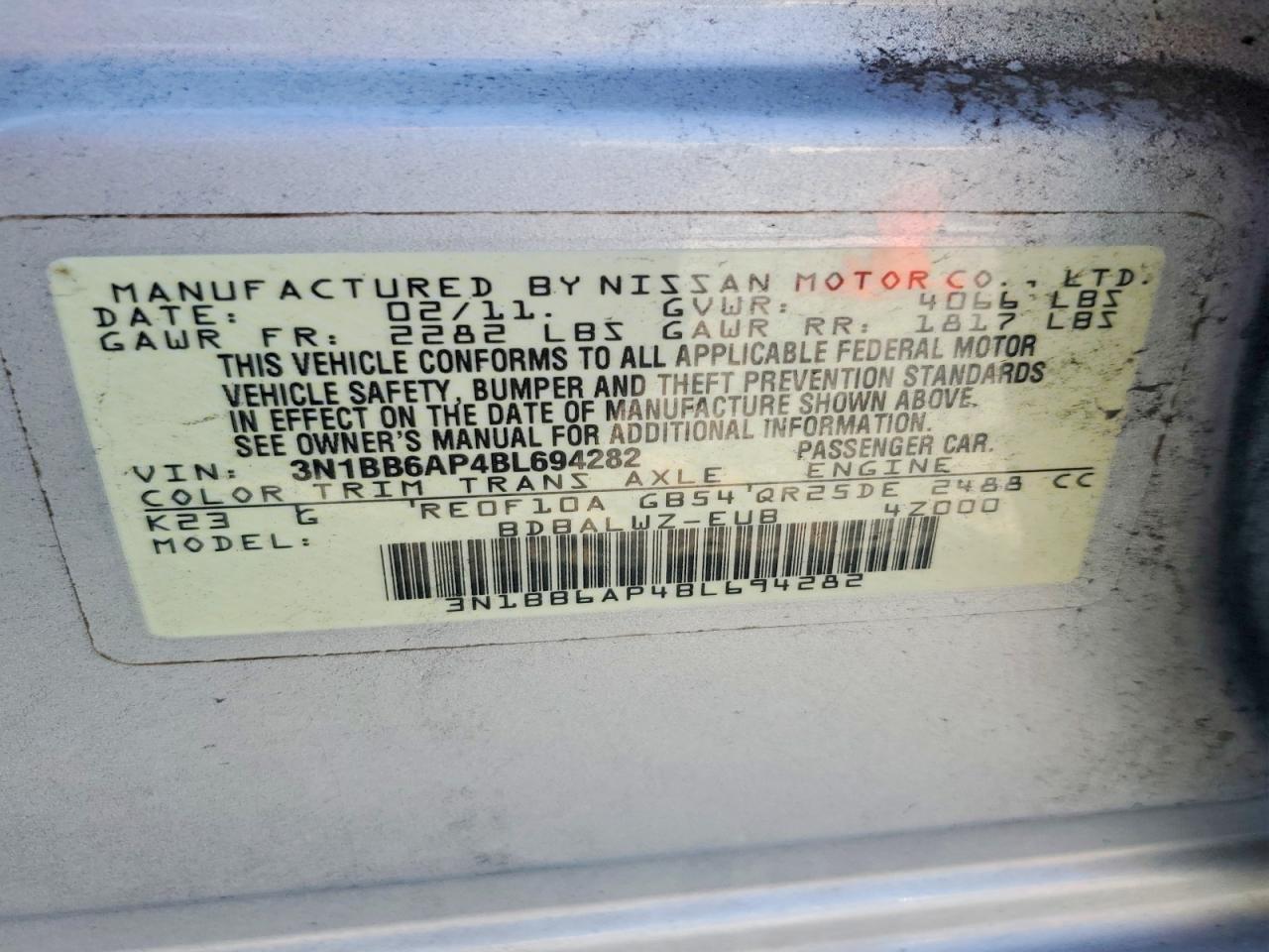 2011 Nissan Sentra Se-r Silver vin: 3N1BB6AP4BL694282