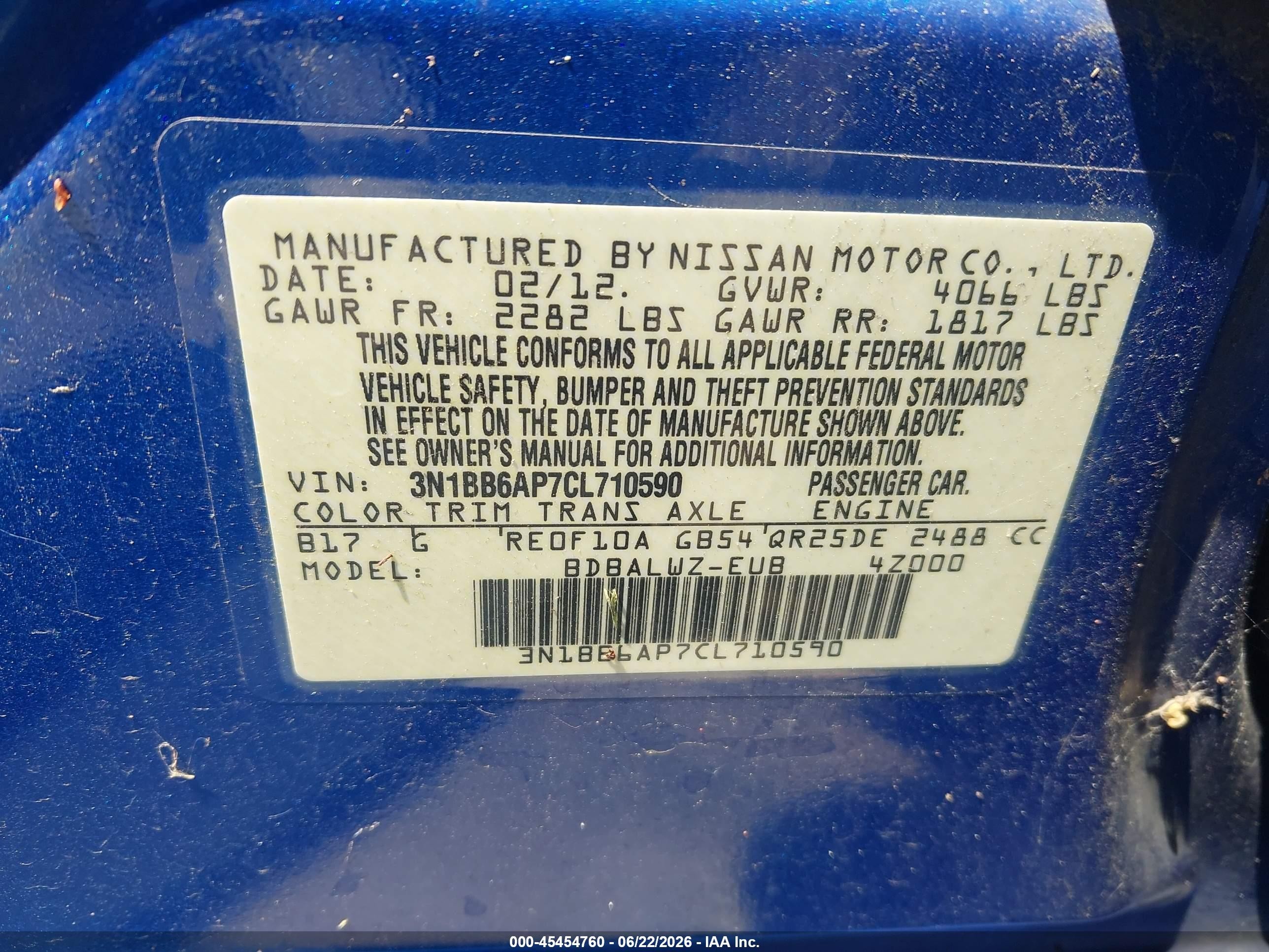 2012 Nissan Sentra Se-r Blue vin: 3N1BB6AP7CL710590