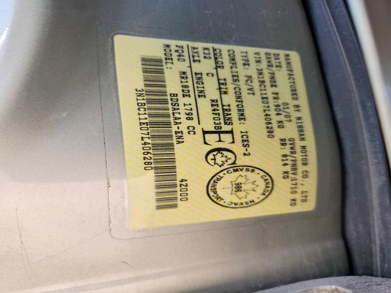 2007 Nissan Versa 1.8 S Beige vin: 3N1BC11E07L406280
