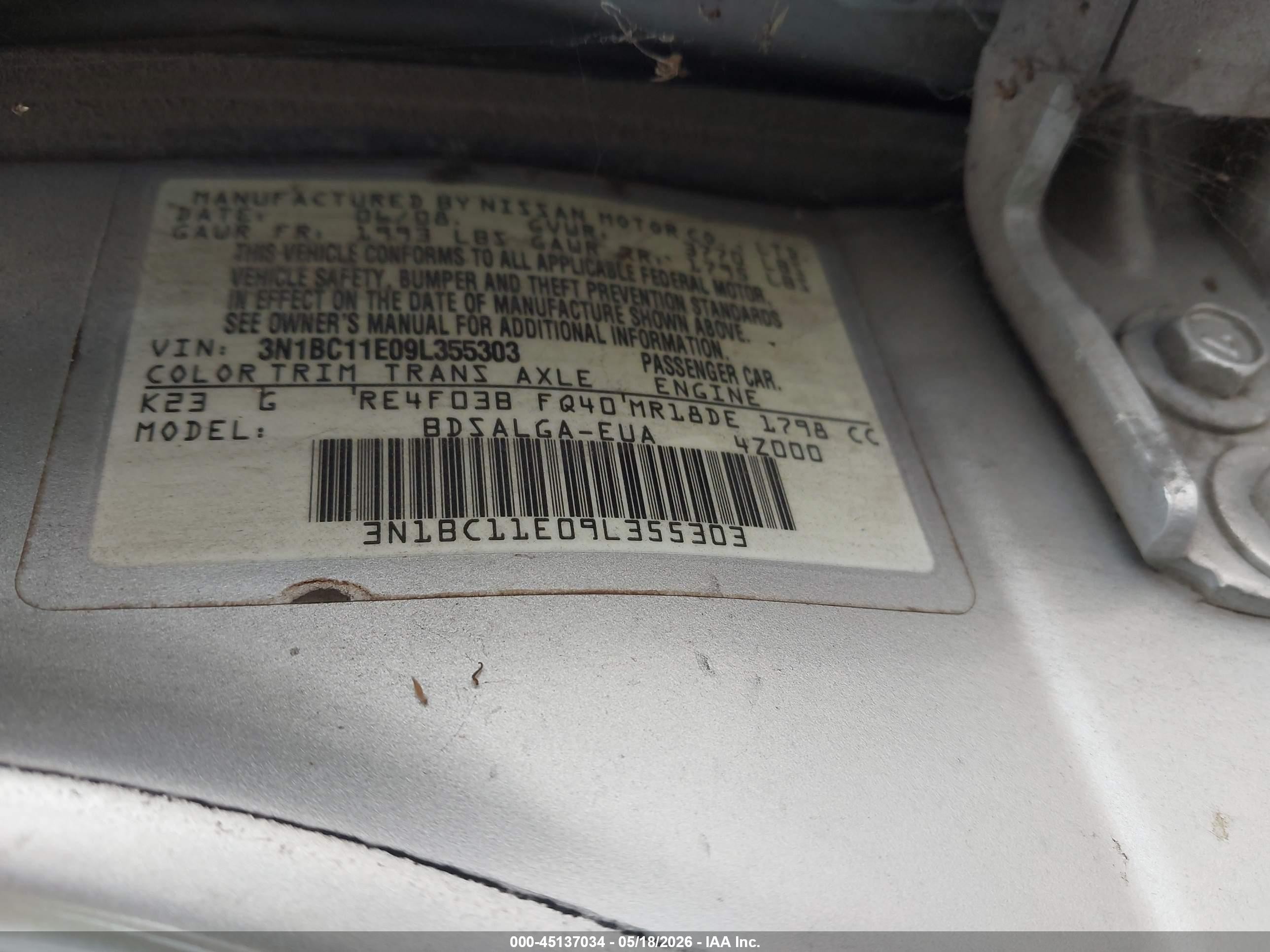 2009 Nissan Versa 1.8sl Silver vin: 3N1BC11E09L355303