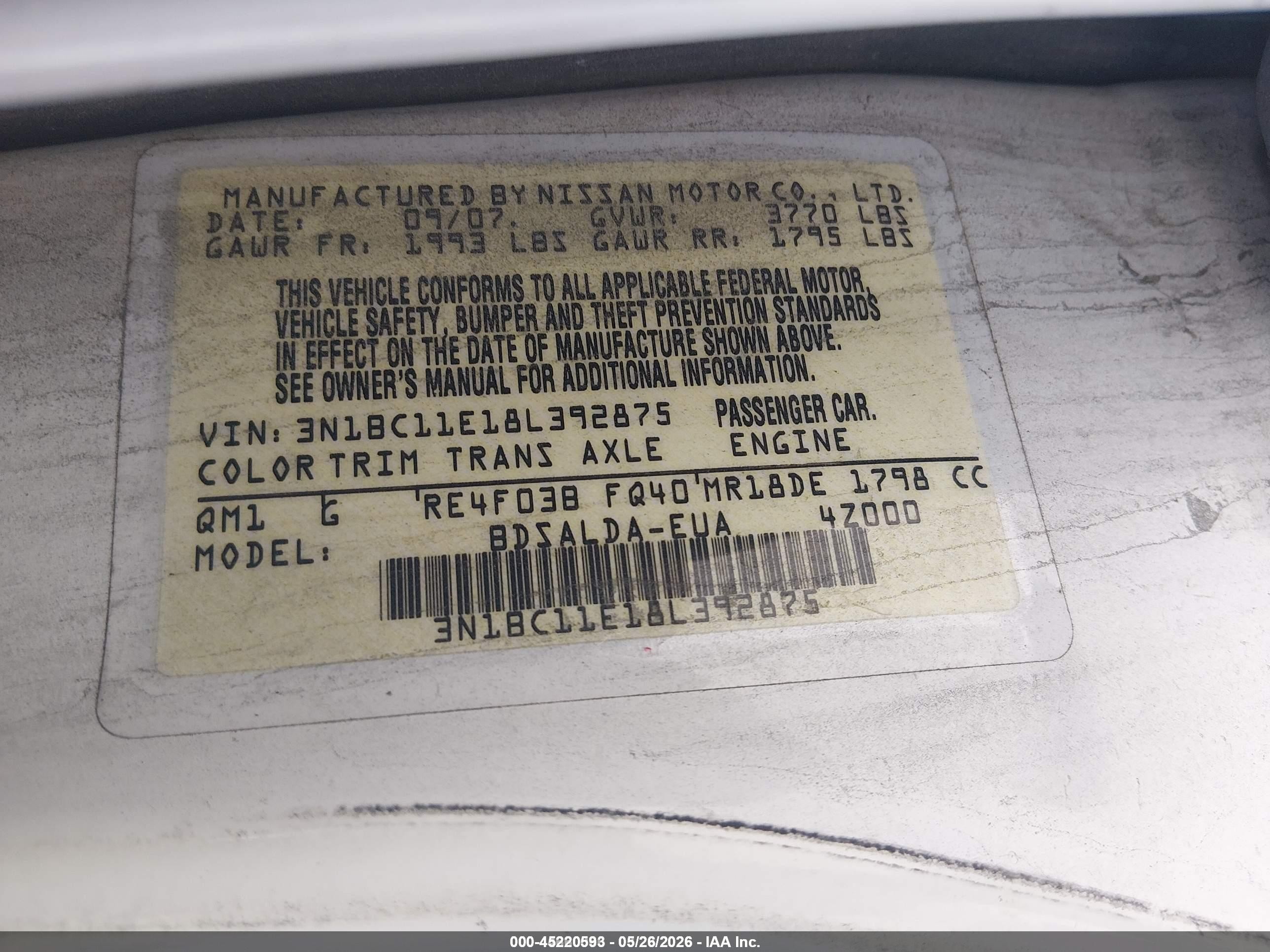 2008 Nissan Versa 1.8s White vin: 3N1BC11E18L392875