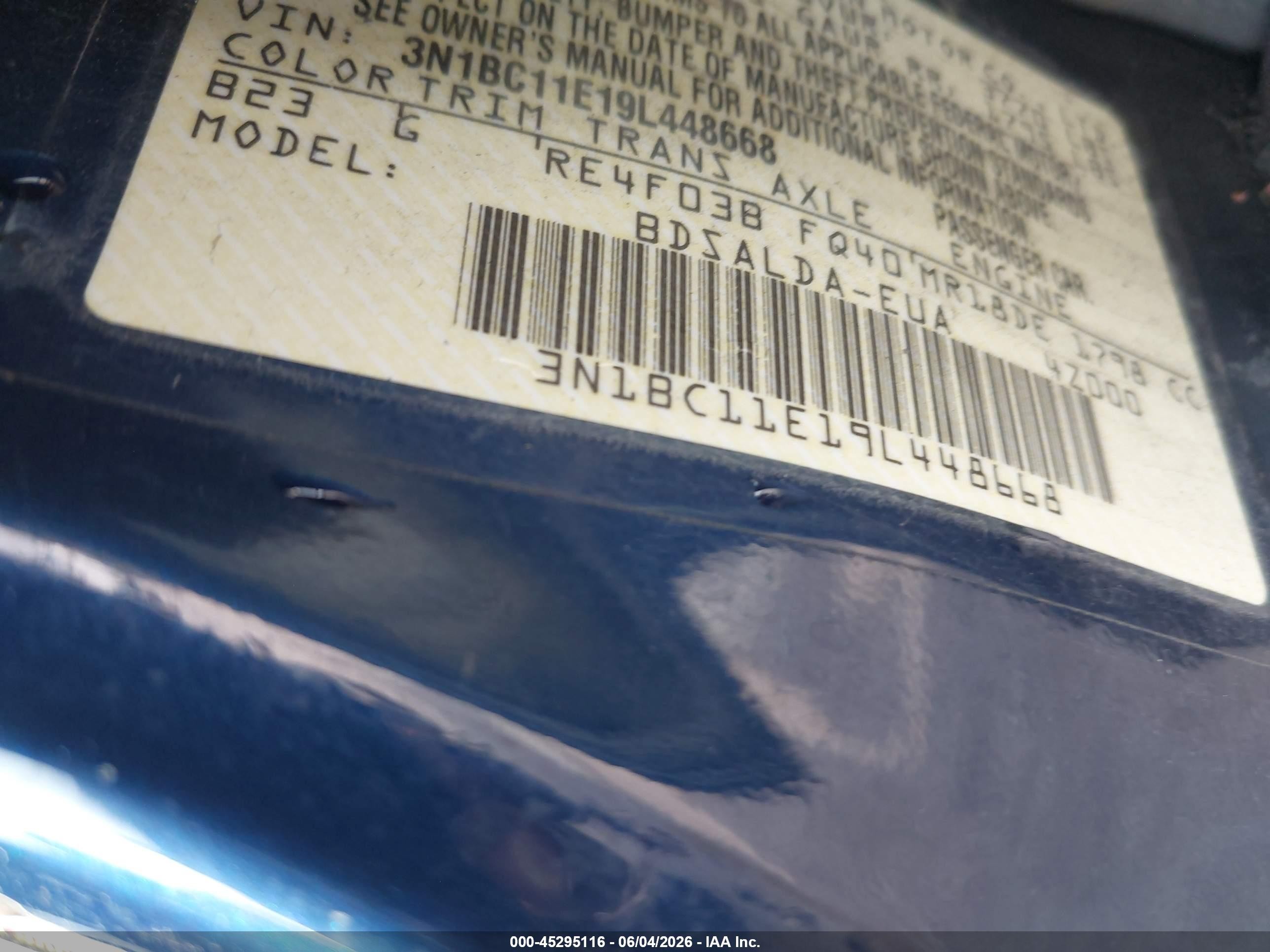2009 Nissan Versa 1.8s Blue vin: 3N1BC11E19L448668