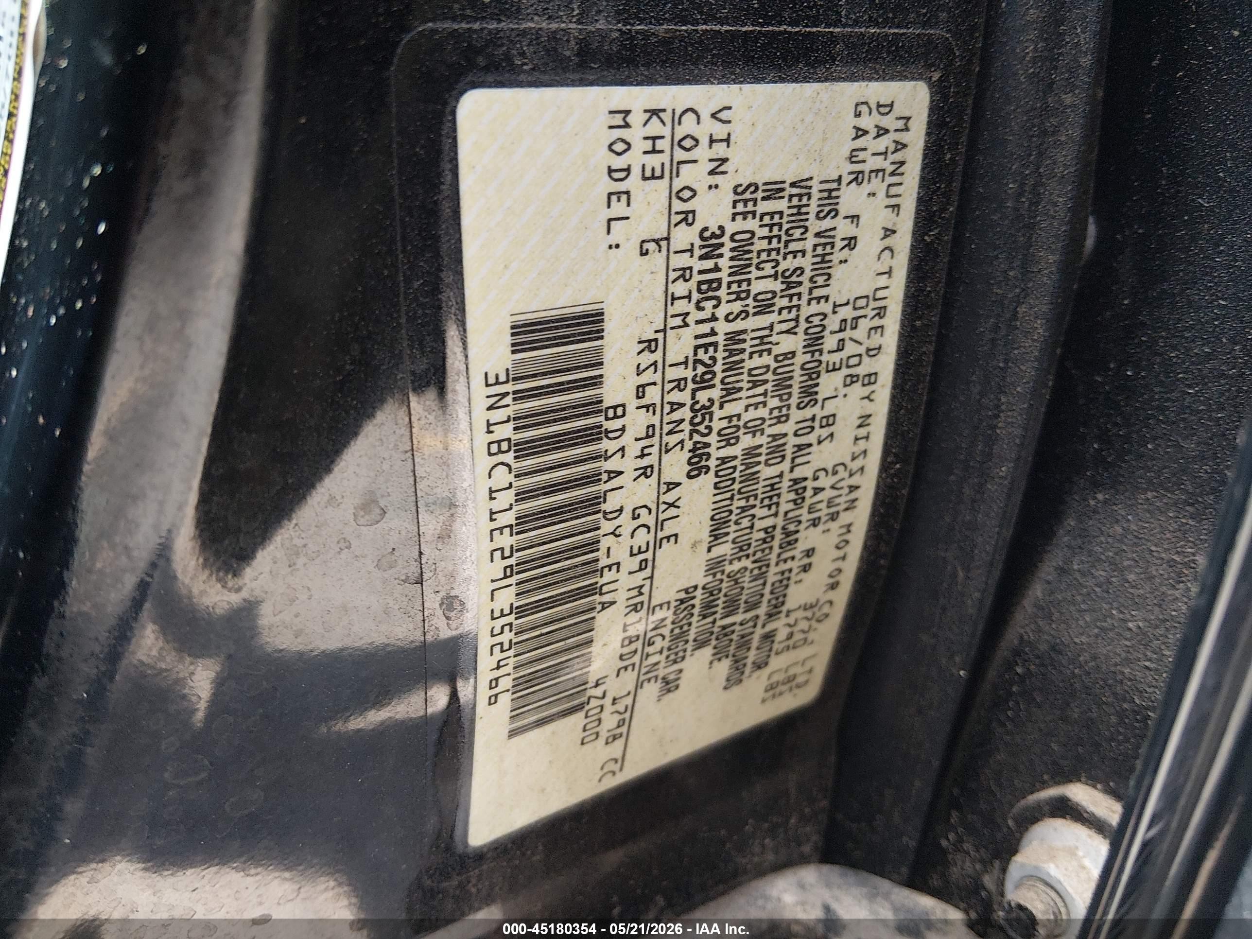 2009 Nissan Versa 1.8s Черный vin: 3N1BC11E29L352466