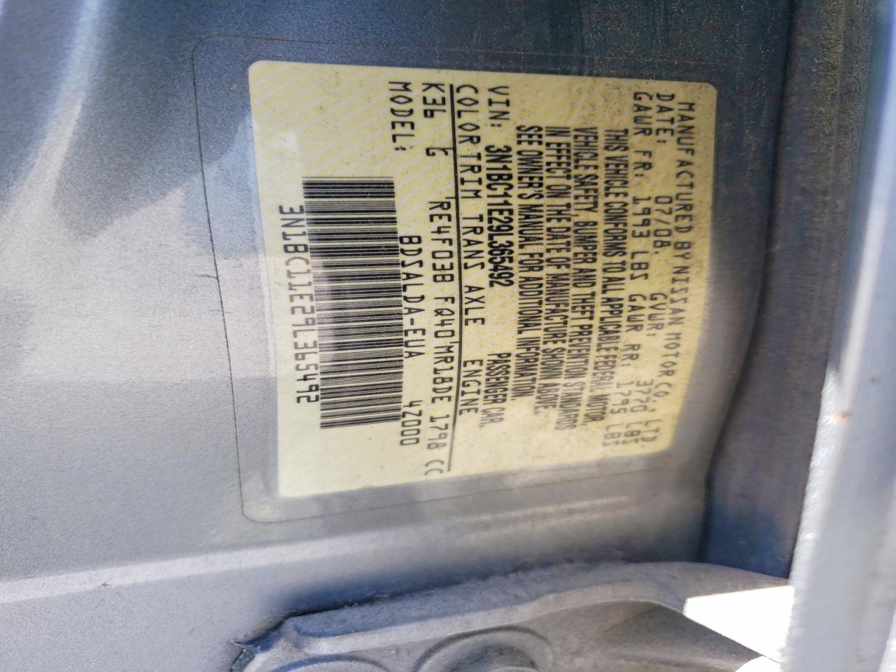 2009 Nissan Versa 1.8 S Silver vin: 3N1BC11E29L365492