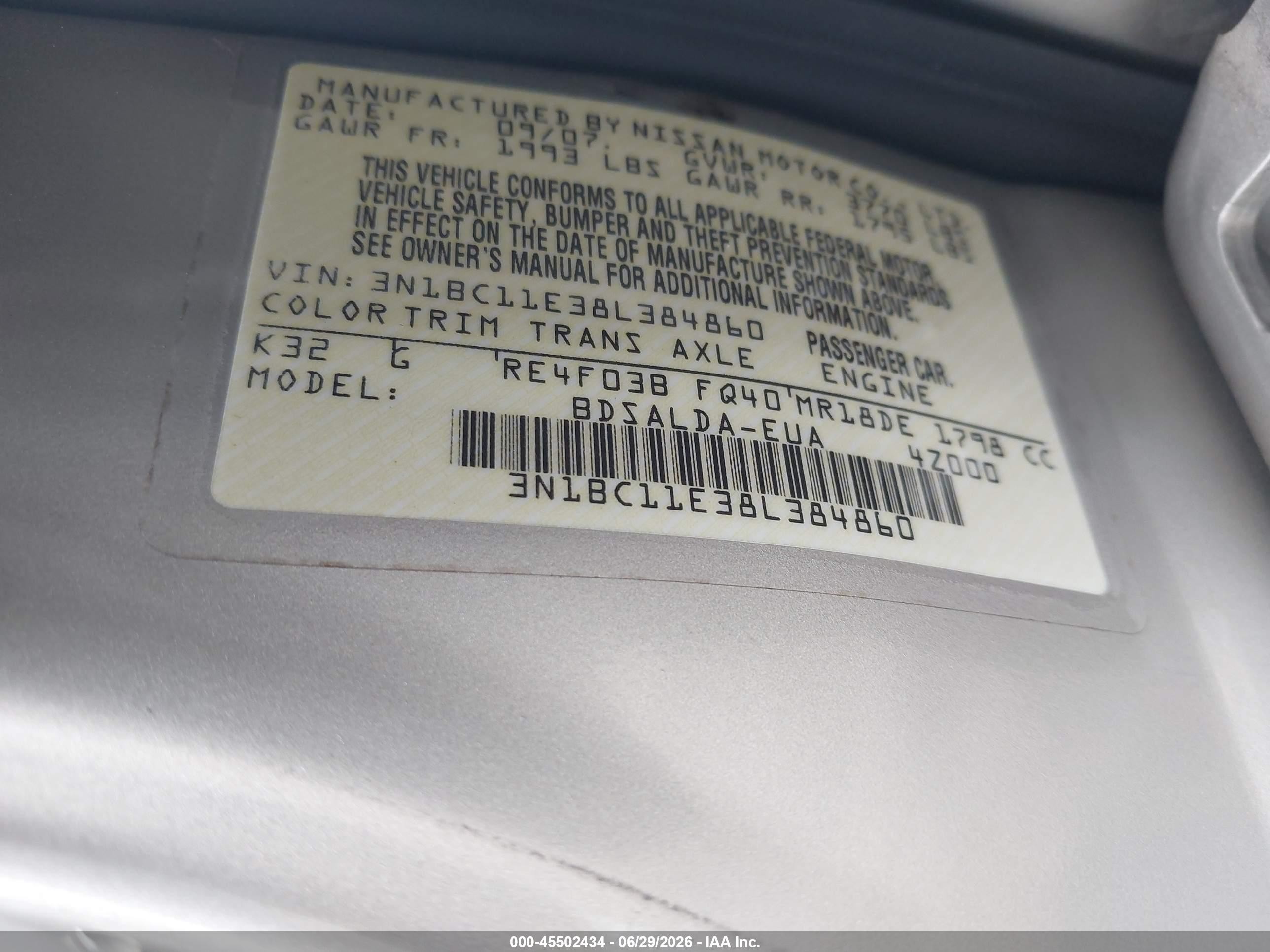 2008 Nissan Versa 1.8 S Beige vin: 3N1BC11E38L384860