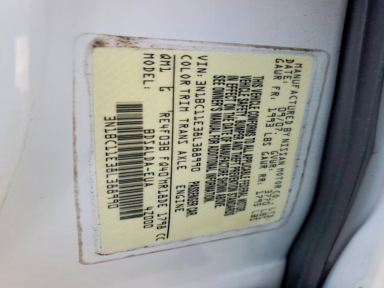 2008 Nissan Versa 1.8 S White vin: 3N1BC11E38L388990