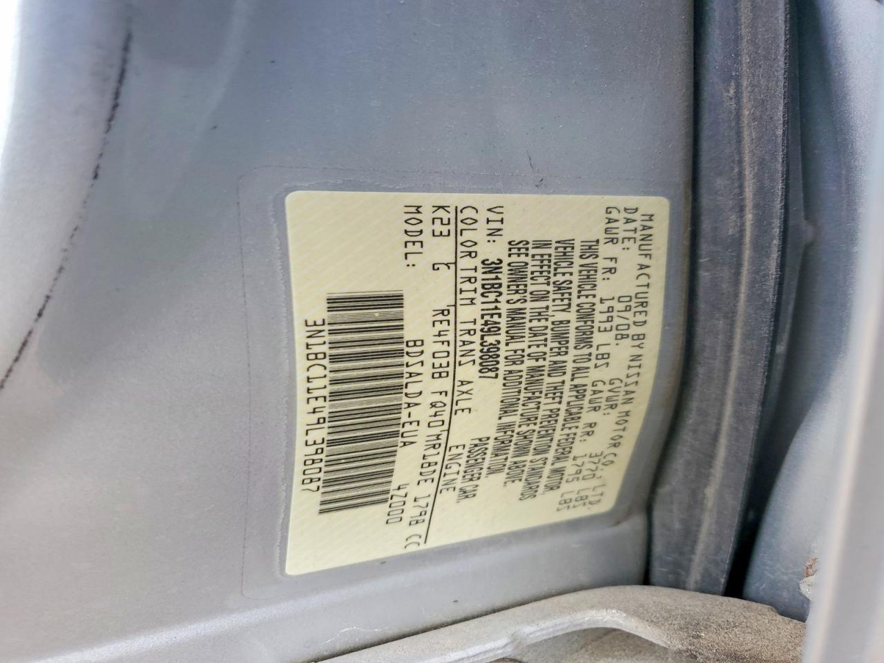 2009 Nissan Versa 1.8 S Silver vin: 3N1BC11E49L398087